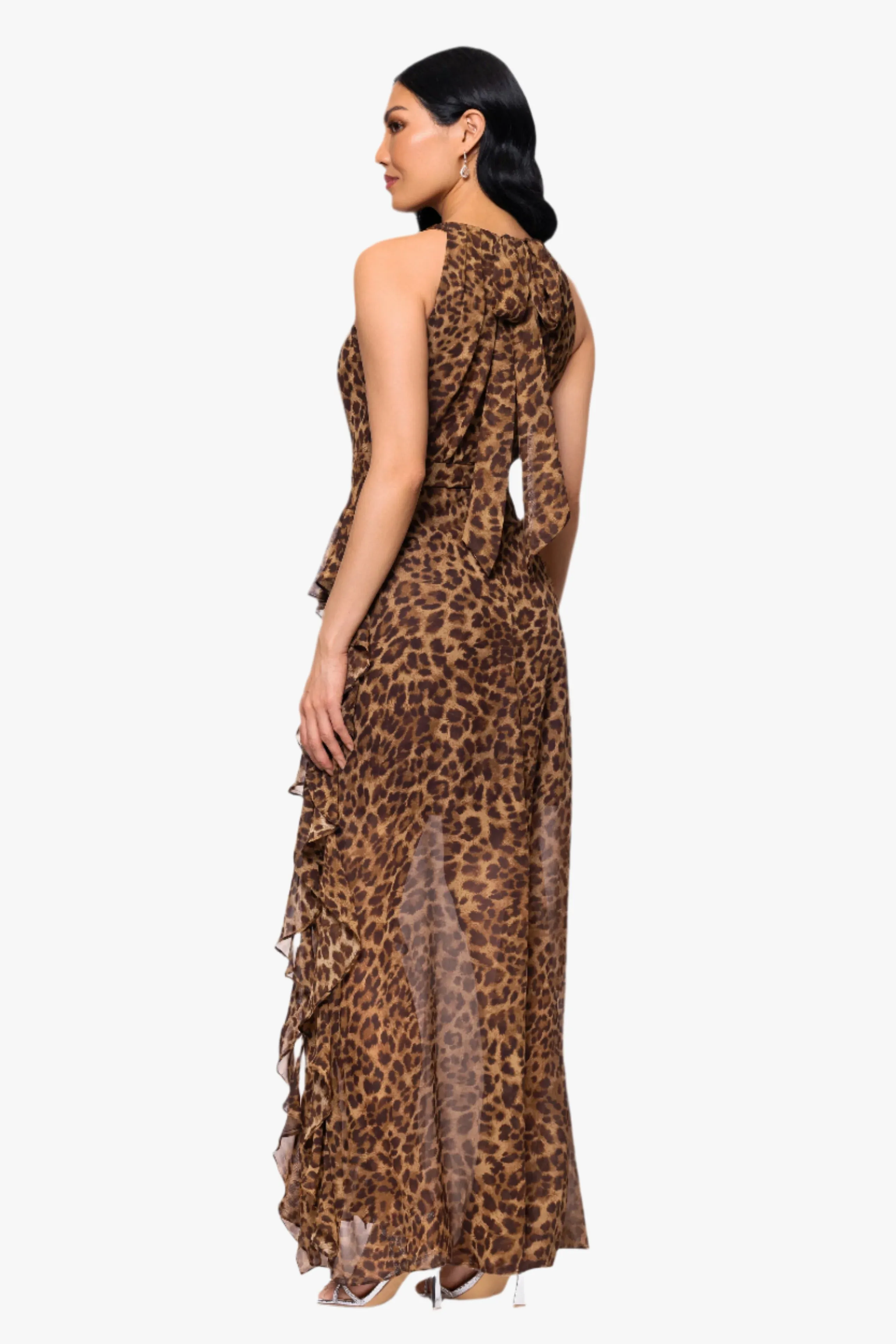 Petite "Andie" Print Chiffon Halter Neck Ruffle Floor Length Dress sold by Betsy & Adam product image thumbnail 3