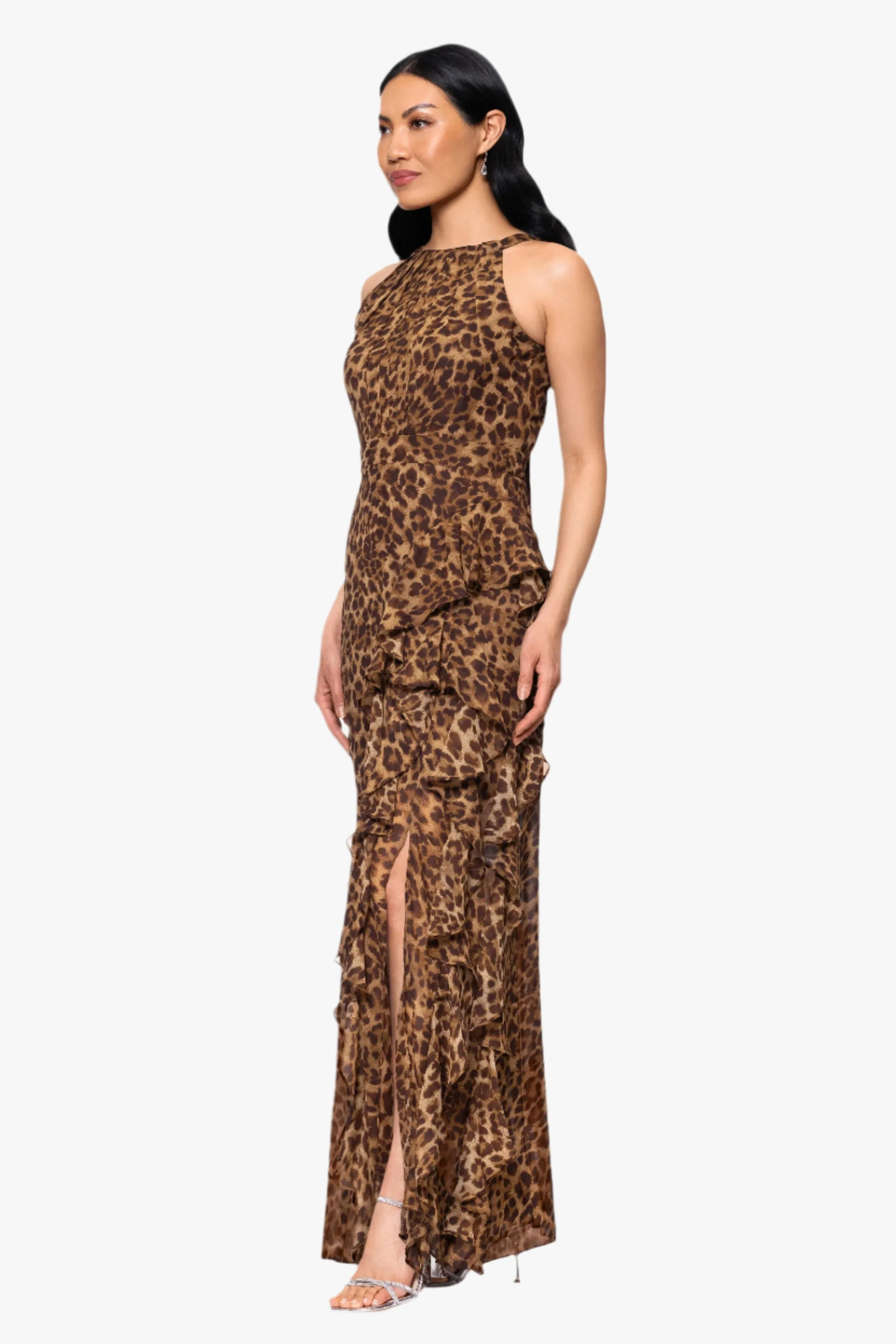 Petite "Andie" Print Chiffon Halter Neck Ruffle Floor Length Dress sold by Betsy & Adam product image thumbnail 4