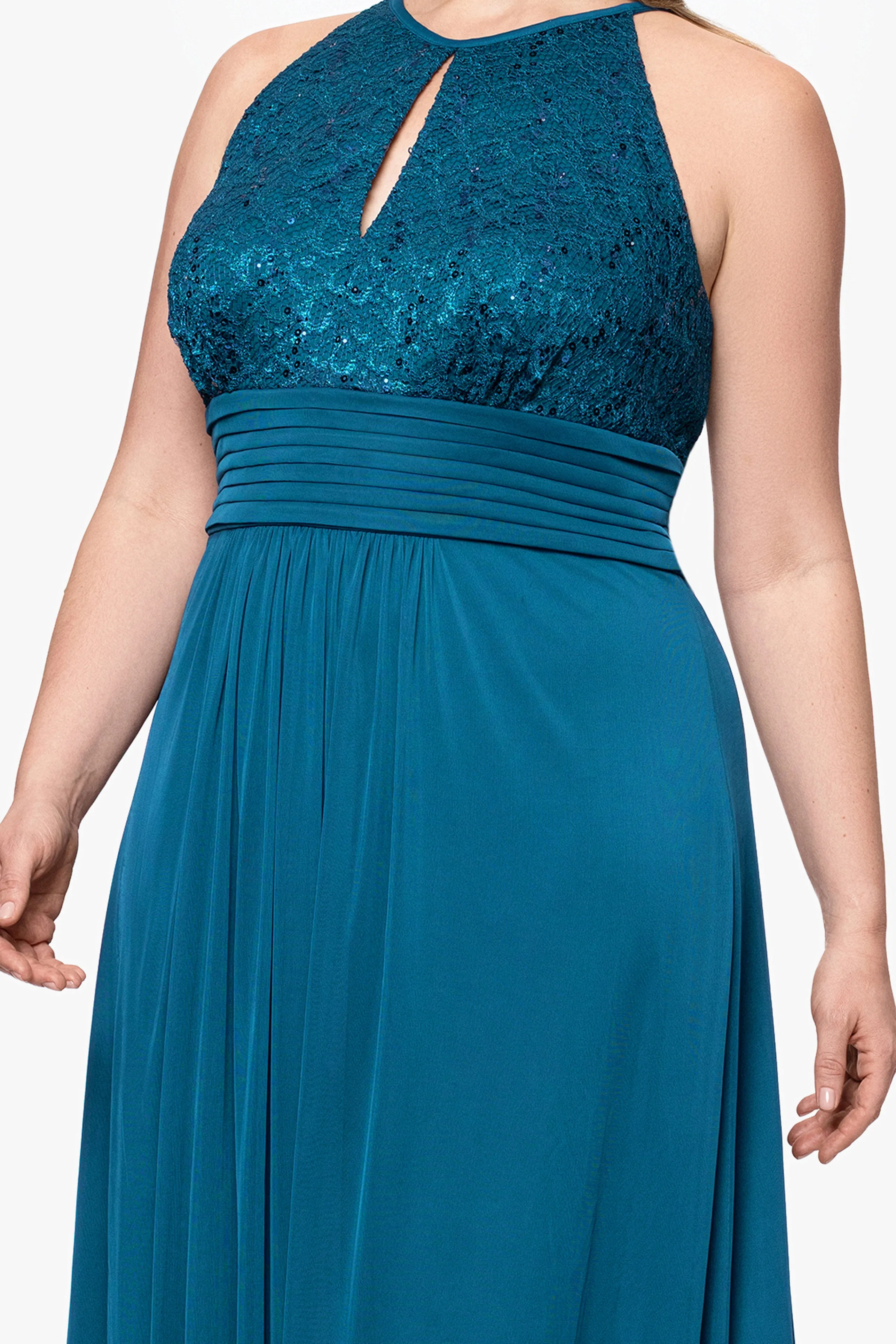 Plus "Selena" Jersey and Lace Halter Keyhole Neck Floor Length Dress sold by Betsy & Adam product image thumbnail 2
