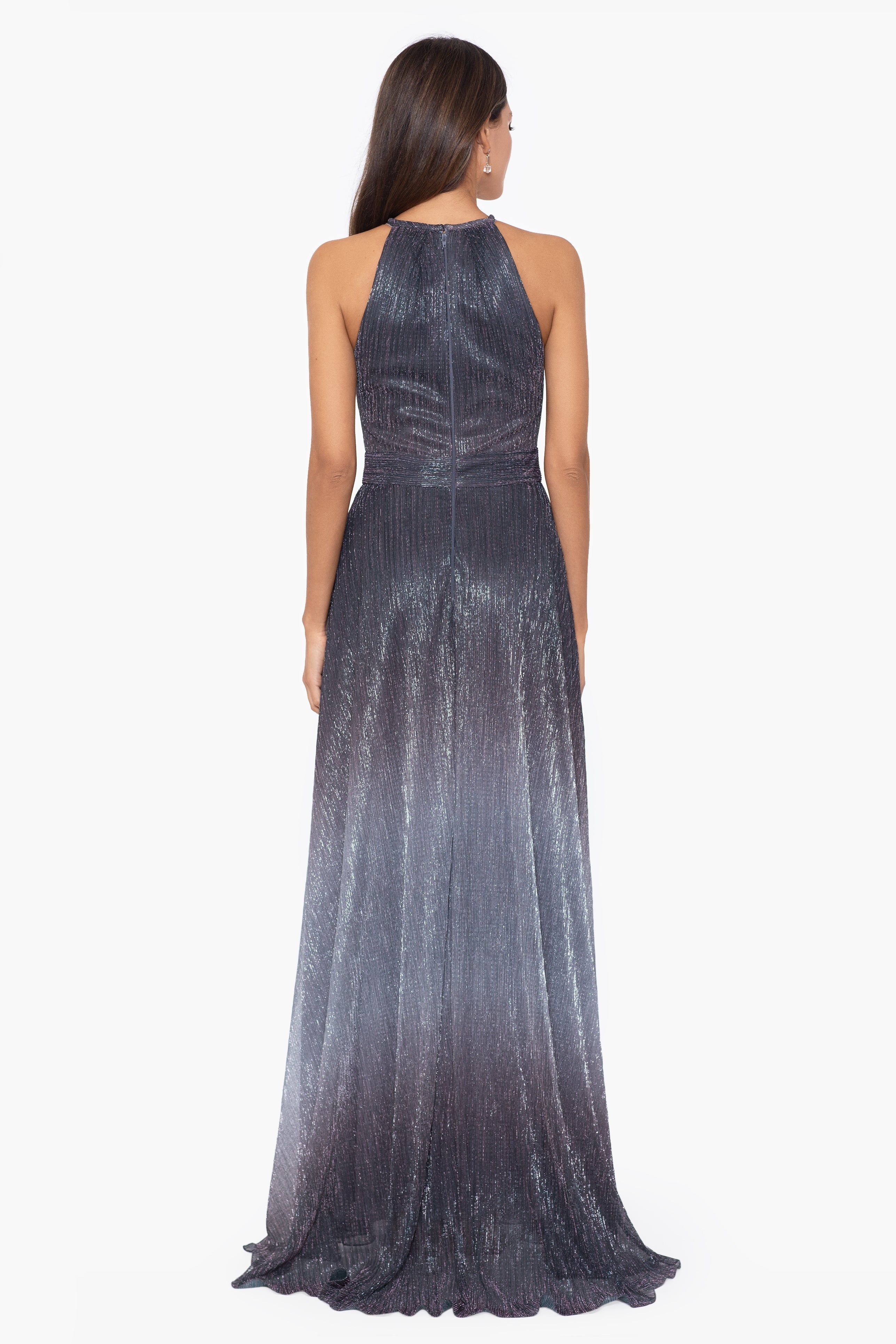 "Lily" Long Halter Neck Ombre Metallic Dress sold by Betsy & Adam product image thumbnail 2