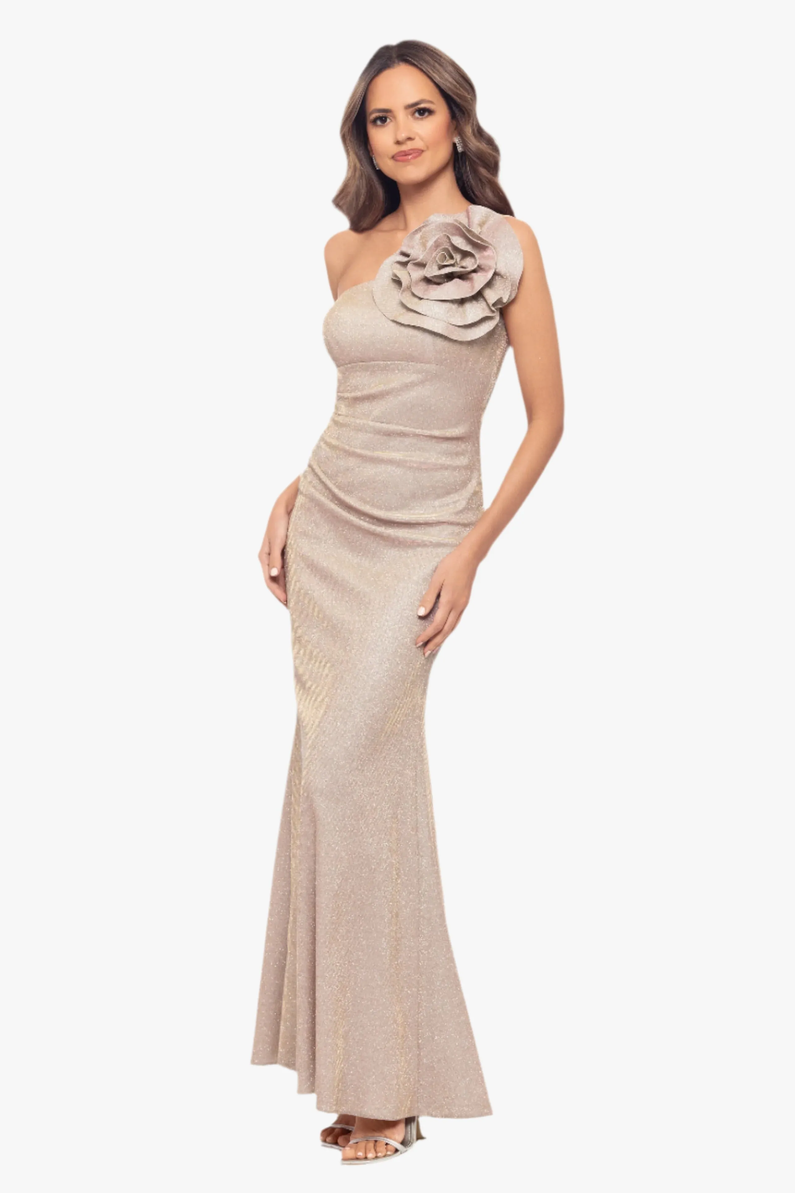"Phoebe" Galaxy Knit One Shoulder Flower Floor Length Dress sold by Betsy & Adam product image thumbnail 4