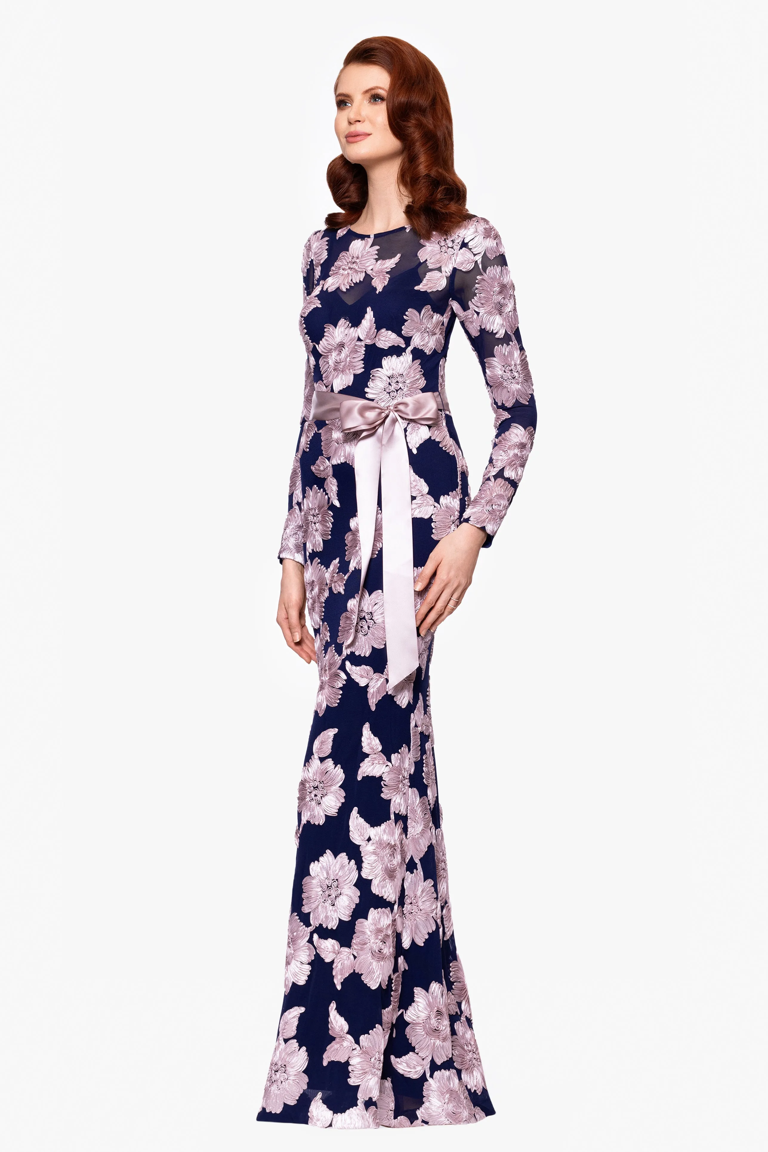 "Juliana" Soutache Mesh Long Sleeve Floor Length Dress sold by Betsy & Adam product image thumbnail 4