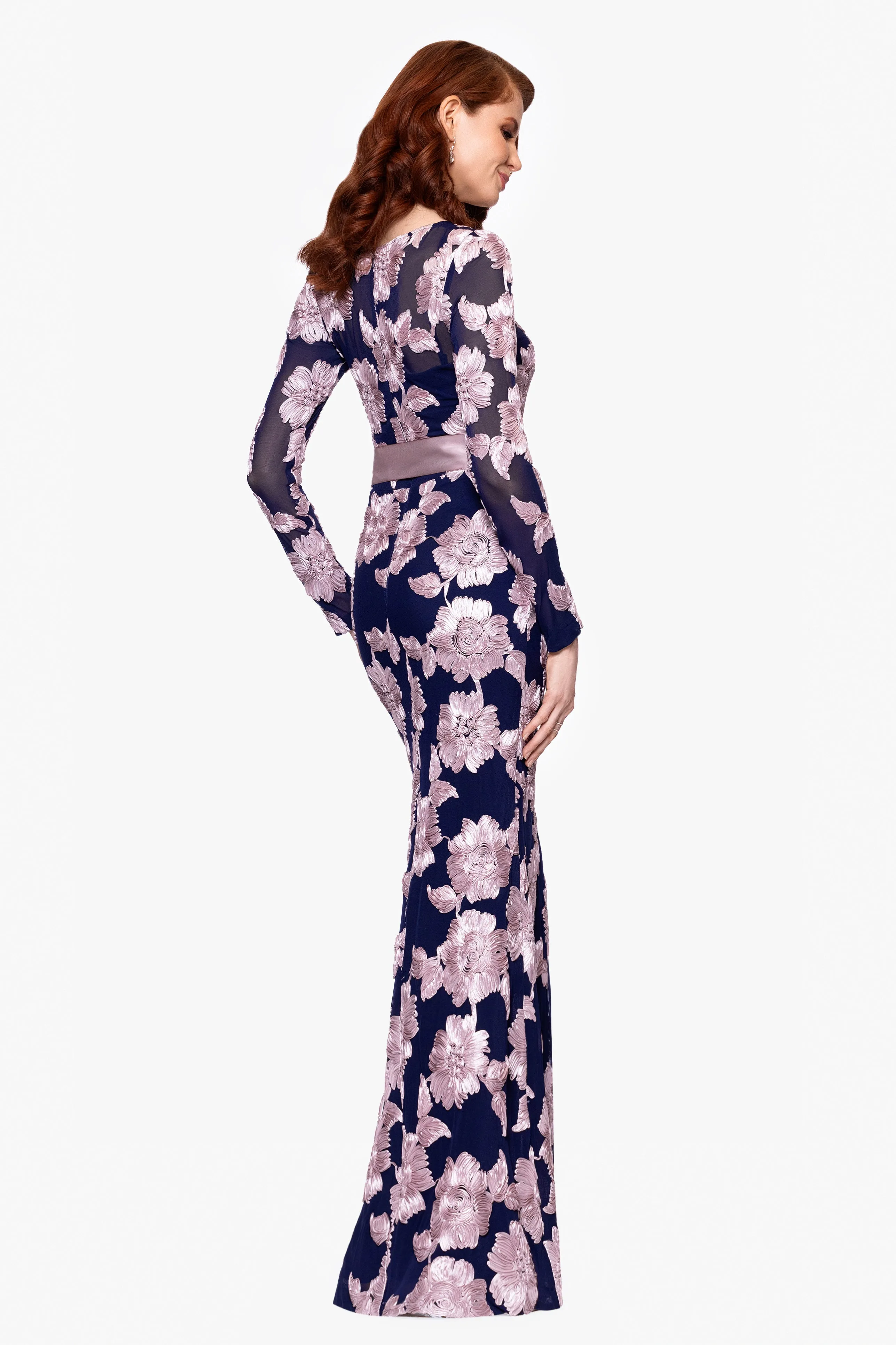 "Juliana" Soutache Mesh Long Sleeve Floor Length Dress sold by Betsy & Adam product image thumbnail 3