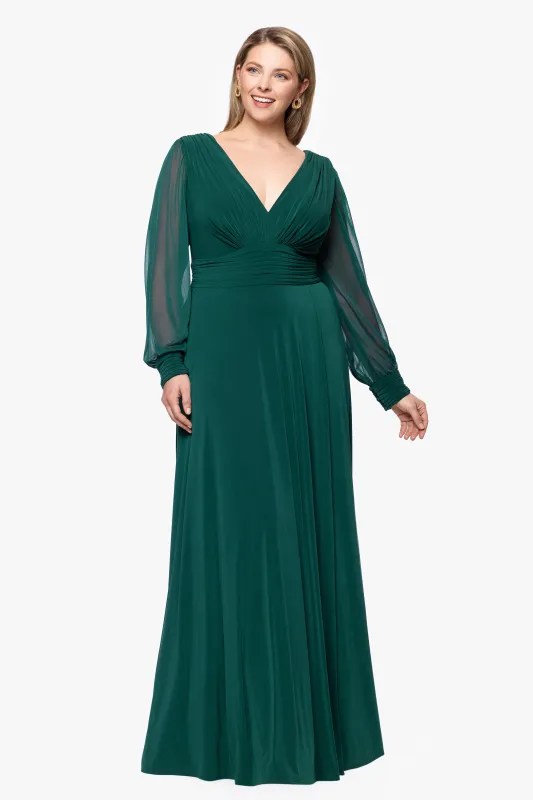 Plus "Jalissa" Jersey Knit Long Sleeve V-Neck Floor Length Dress sold by Betsy & Adam