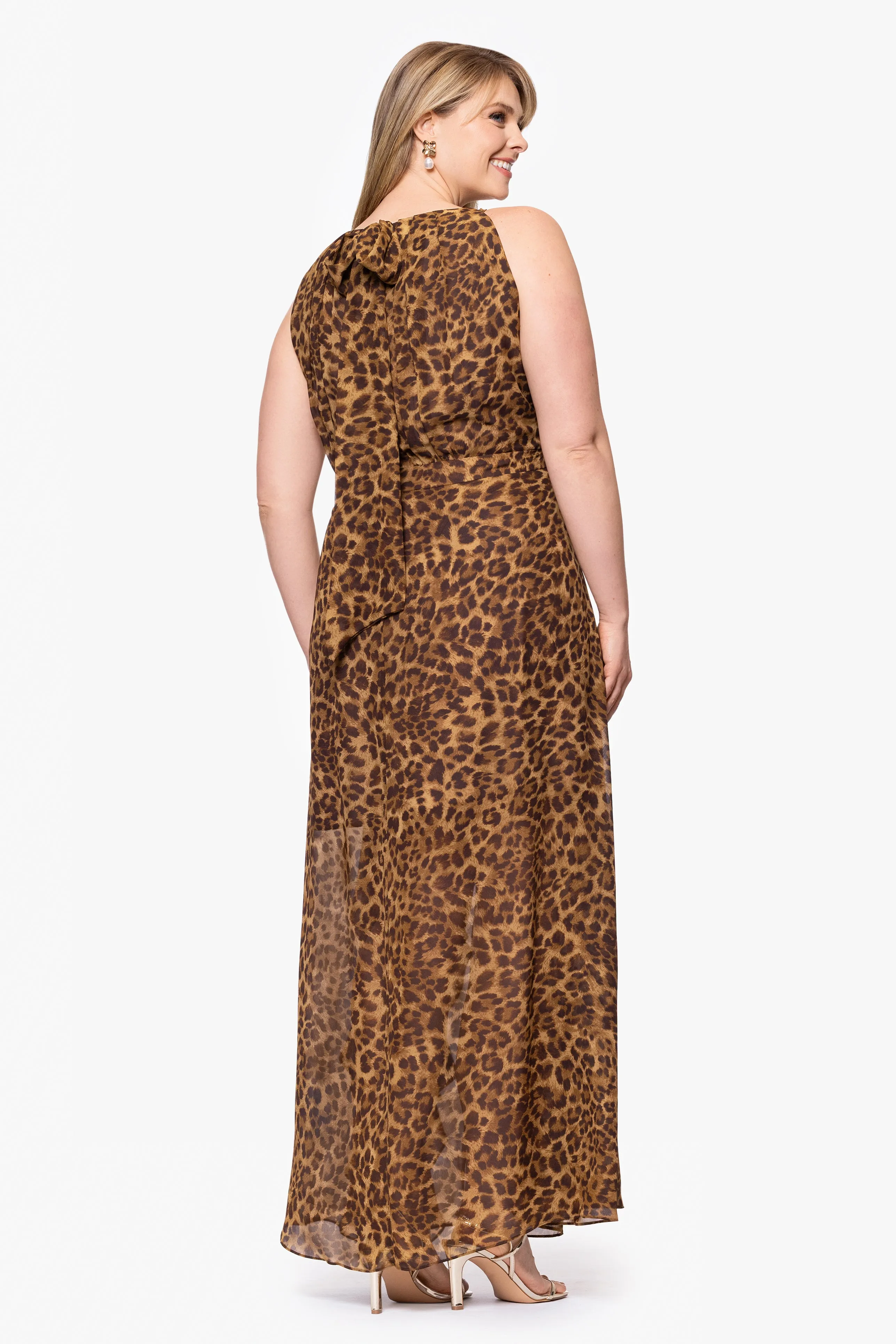 Plus "Andie" Print Chiffon Halter Neck Ruffle Floor Length Dress sold by Betsy & Adam product image thumbnail 3