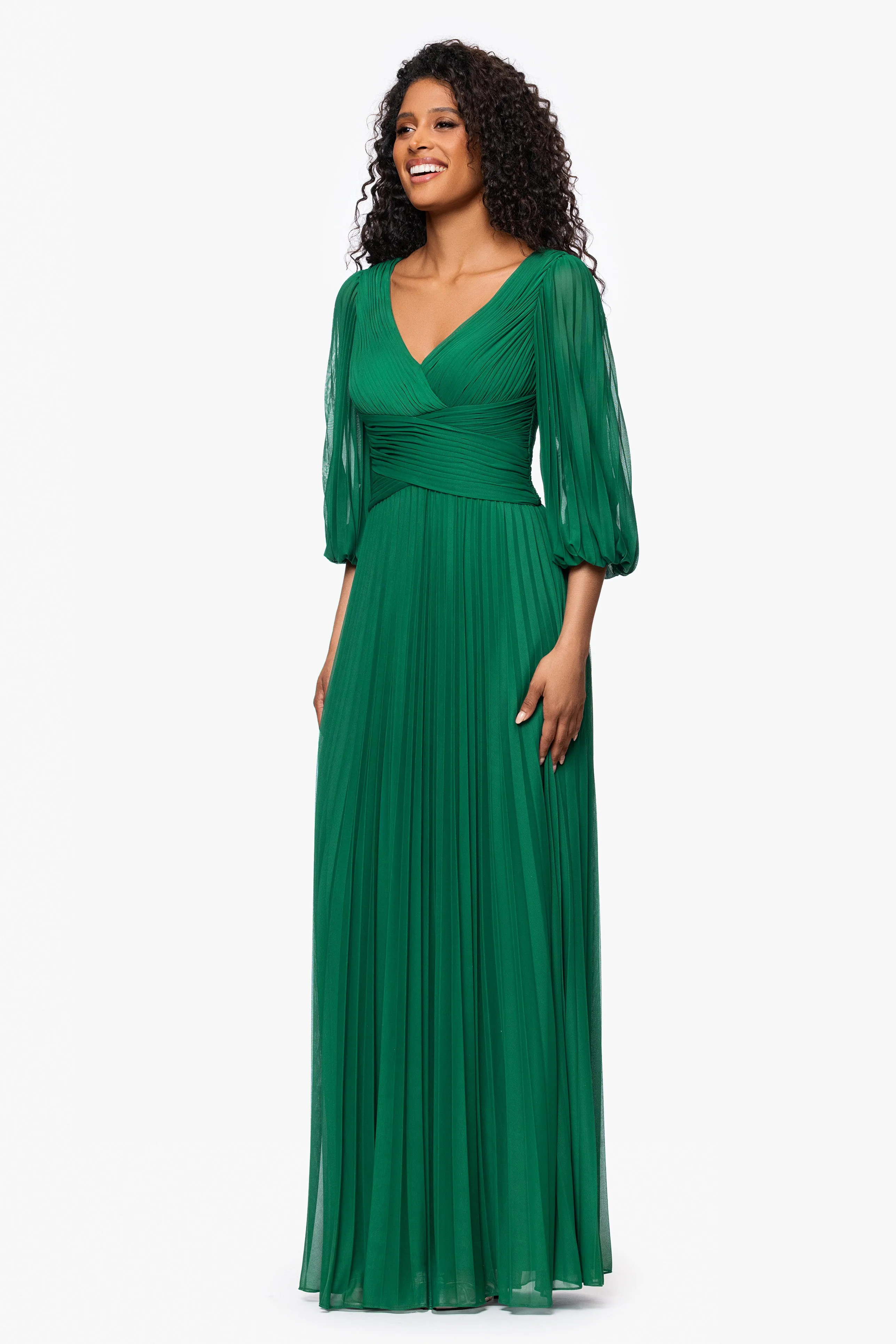 "Saraya" Sheer Matter Jersey 3/4 Sleeve V-Neck Floor Length Dress sold by Betsy & Adam product image thumbnail 4