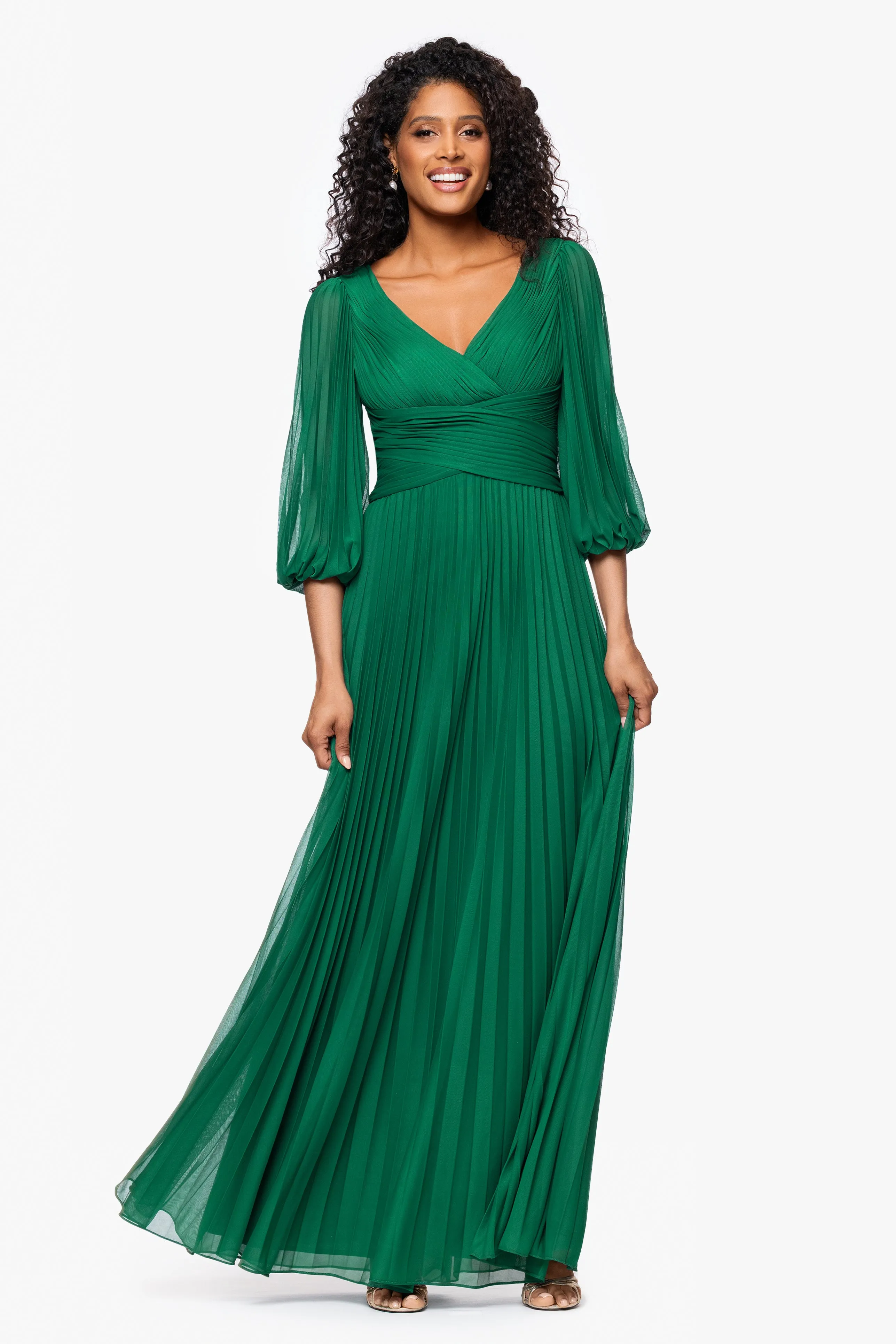 "Saraya" Sheer Matter Jersey 3/4 Sleeve V-Neck Floor Length Dress sold by Betsy & Adam product image thumbnail 5