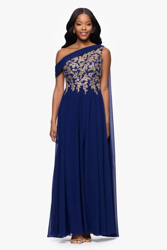 "Dove" Chiffon Drop Shoulder Applique Floor Length Dress sold by Betsy & Adam