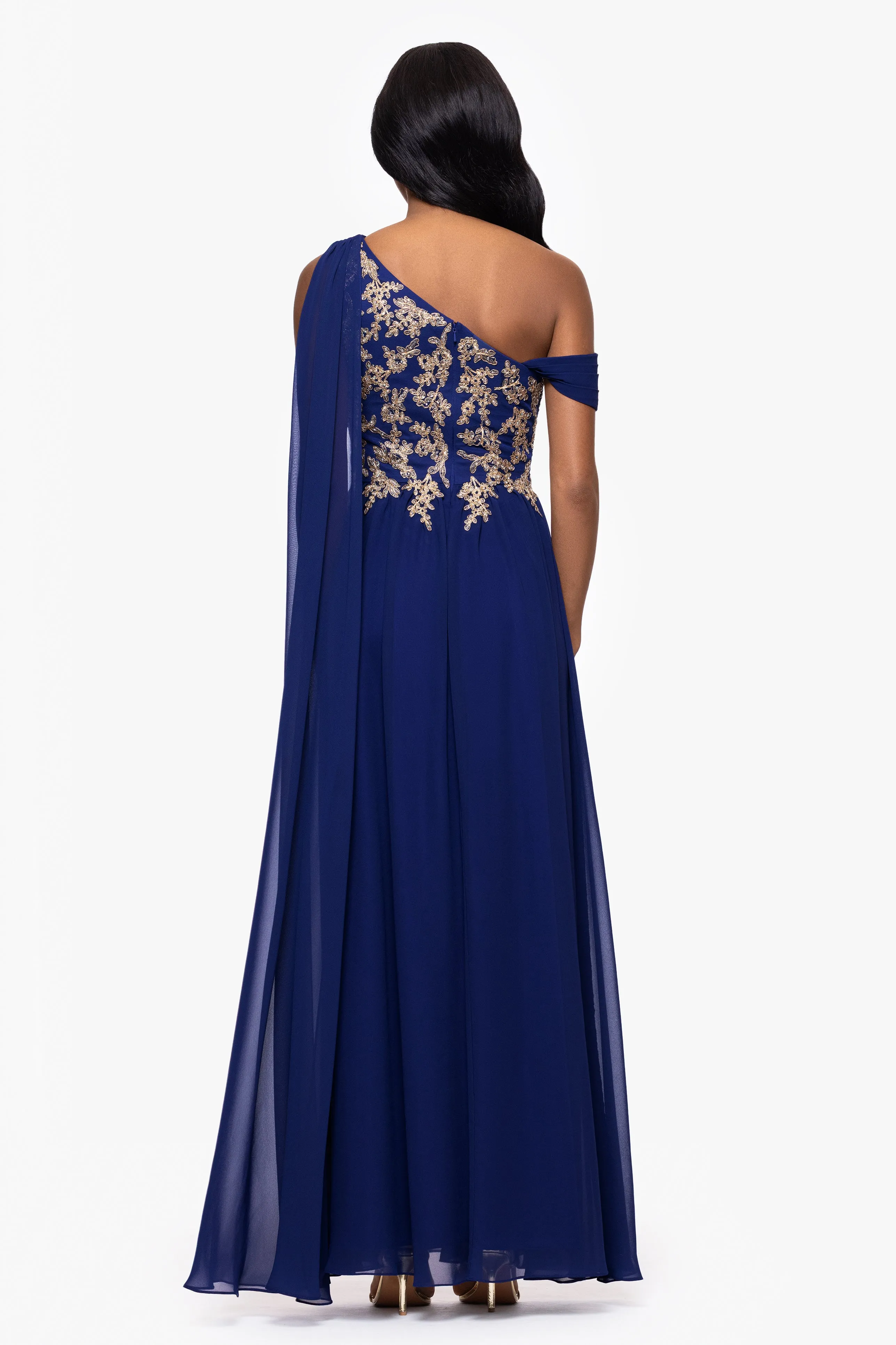 "Dove" Chiffon Drop Shoulder Applique Floor Length Dress sold by Betsy & Adam product image thumbnail 3