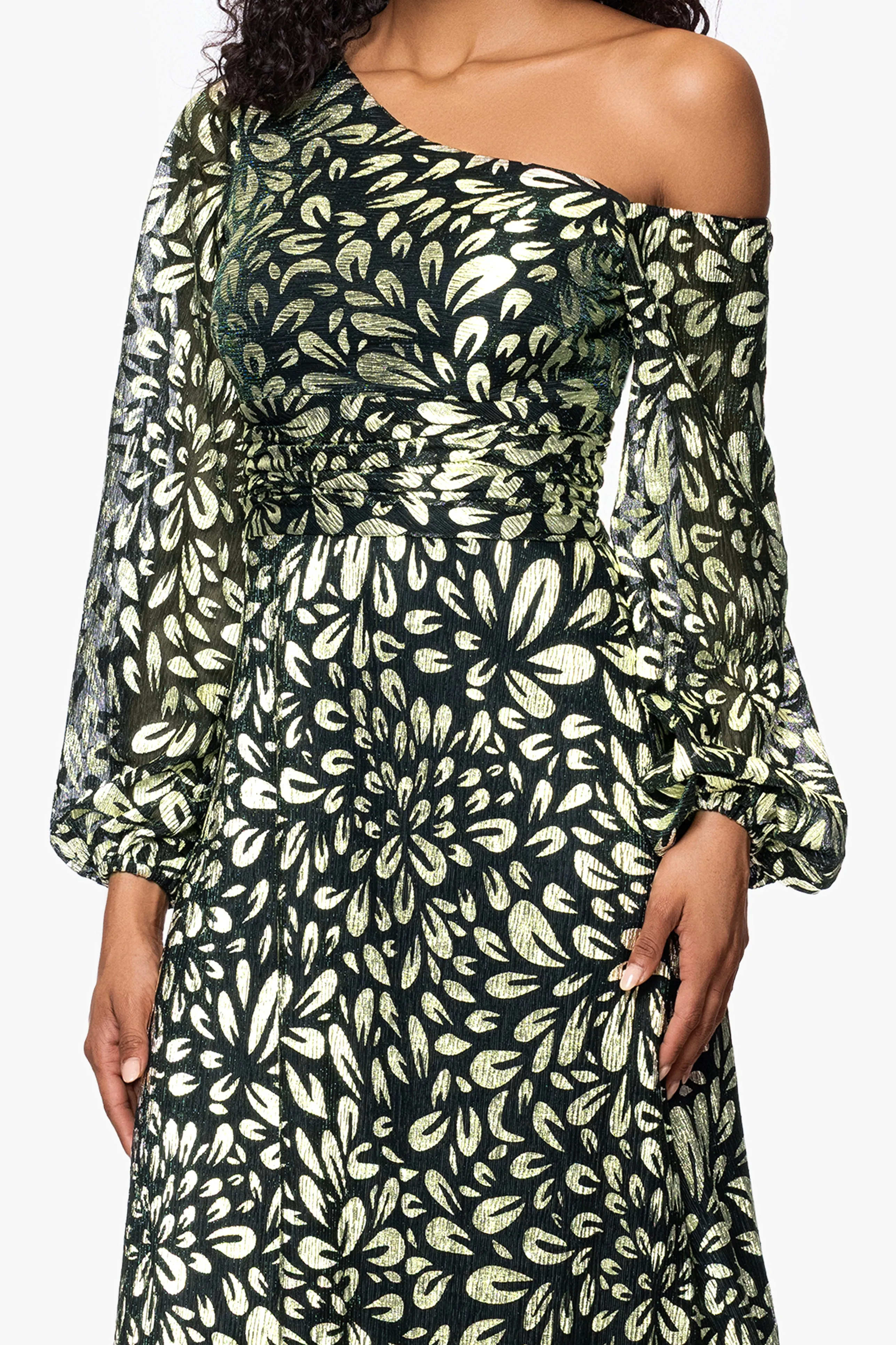 Petite "Malia" Metallic Off the Shoulder Long Sleeve Floor Length Dress sold by Betsy & Adam product image thumbnail 2