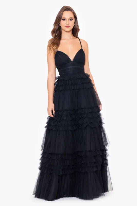 "Rina" Tiered Mesh Sweetheart Neckline Gown made by Betsy & Adam