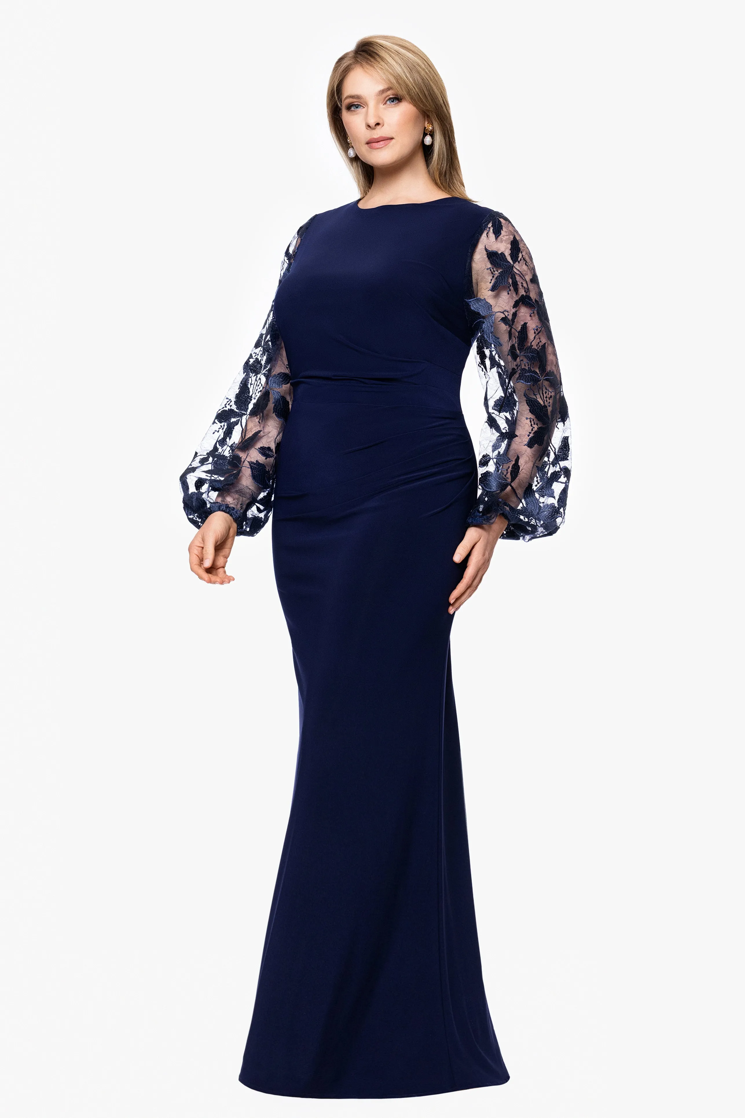 Plus "Roxanna" Jersey Knit Embellished Long Sleeve Floor Length Dress sold by Betsy & Adam product image thumbnail 4