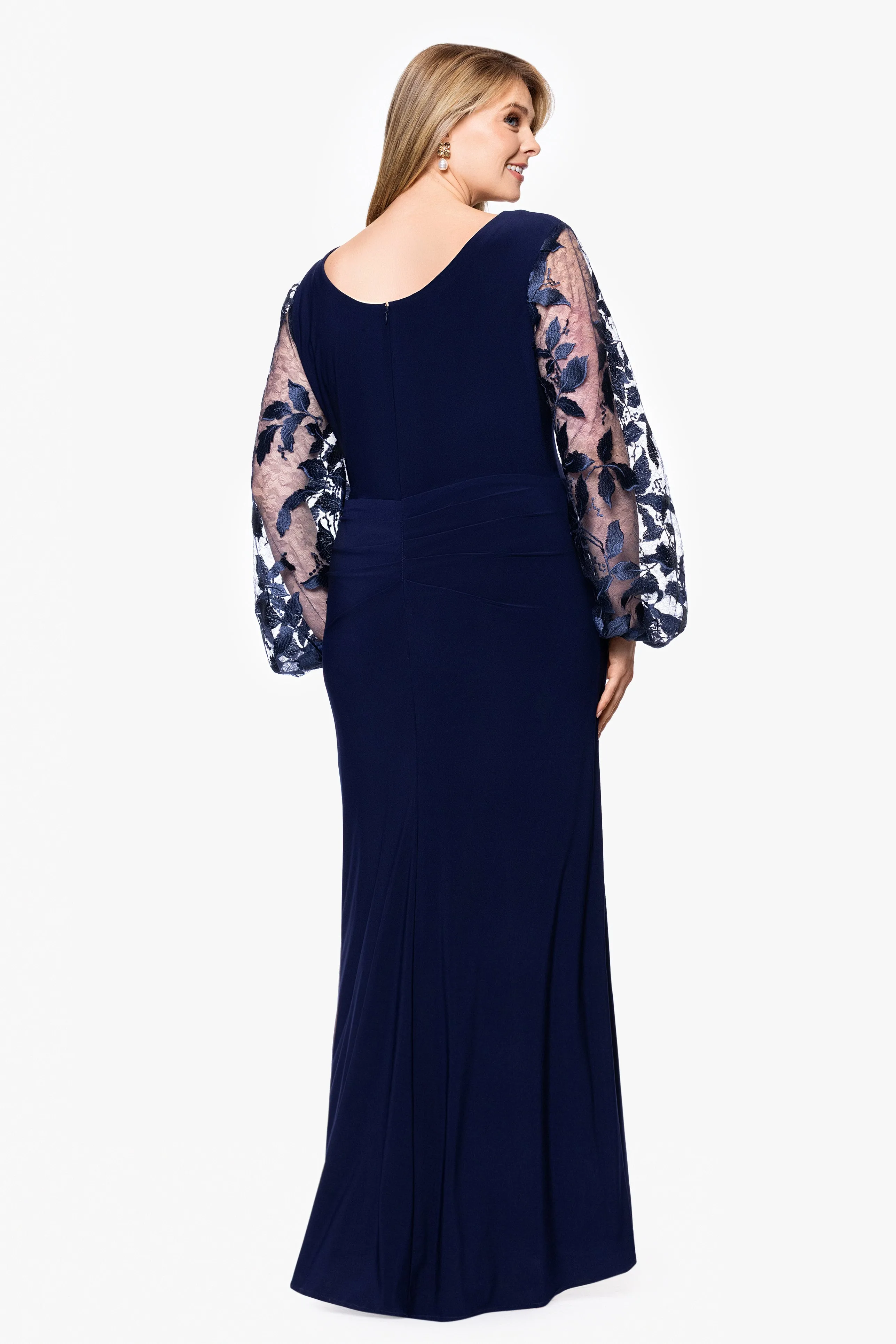 Plus "Roxanna" Jersey Knit Embellished Long Sleeve Floor Length Dress sold by Betsy & Adam product image thumbnail 3