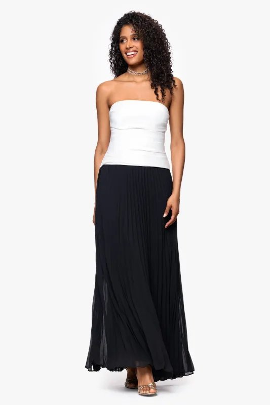 "Sierra" Satin Bodice and Chiffon Skirt Strapless Floor Length Dress sold by Betsy & Adam