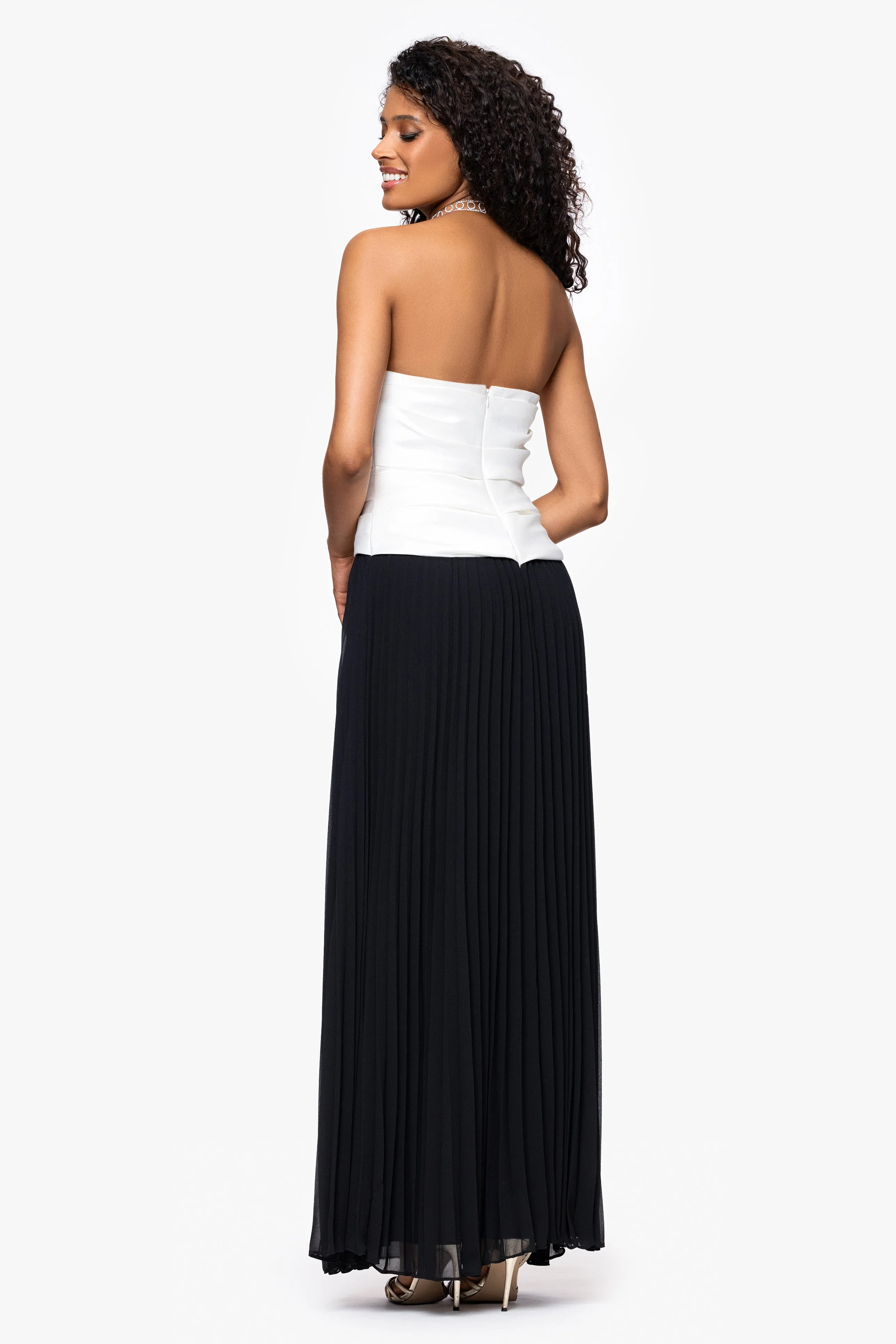 "Sierra" Satin Bodice and Chiffon Skirt Strapless Floor Length Dress sold by Betsy & Adam product image thumbnail 3