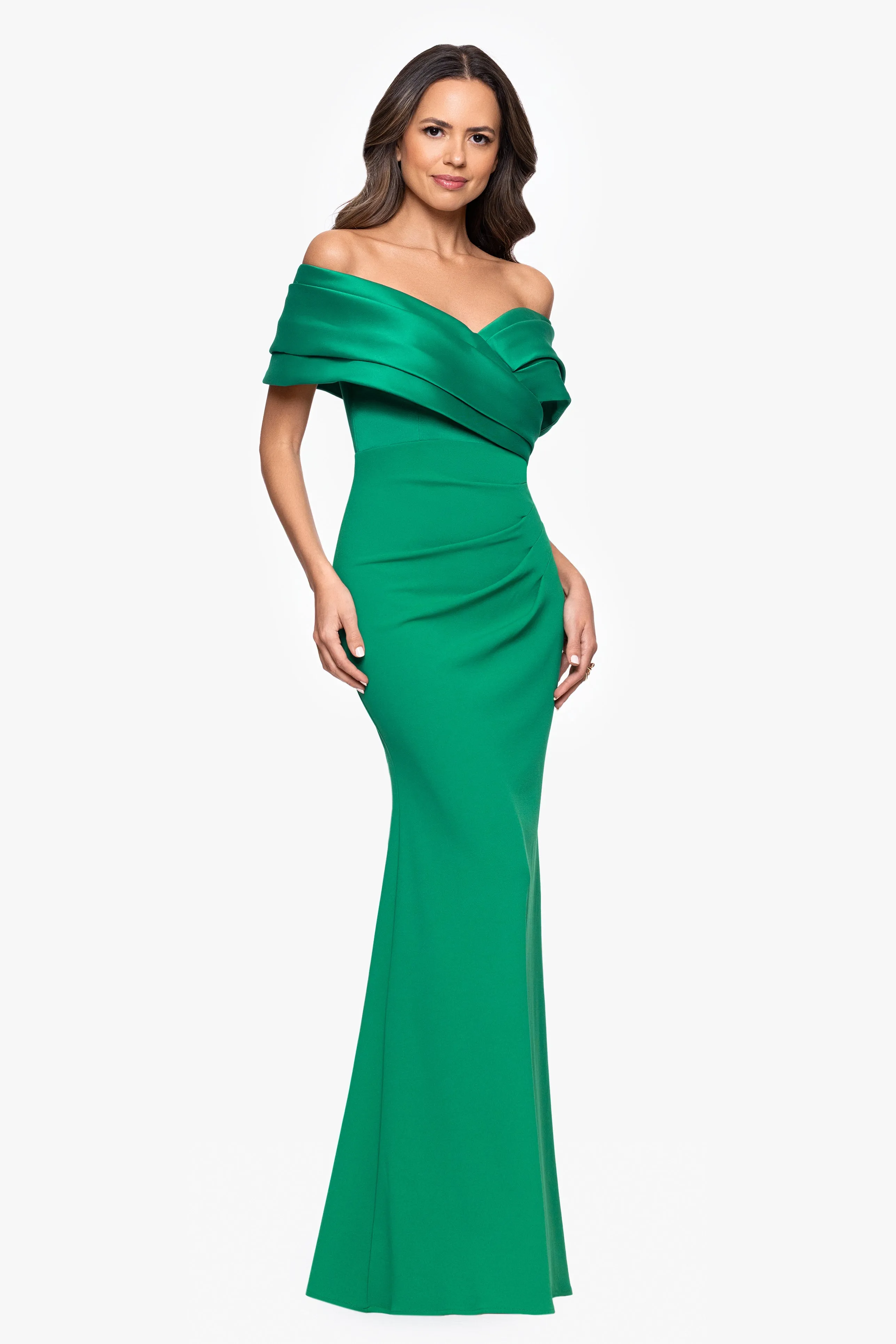 Petite "Yasmeen" Long Off The Shoulder Scuba Crepe Gown sold by Betsy & Adam product image thumbnail 4