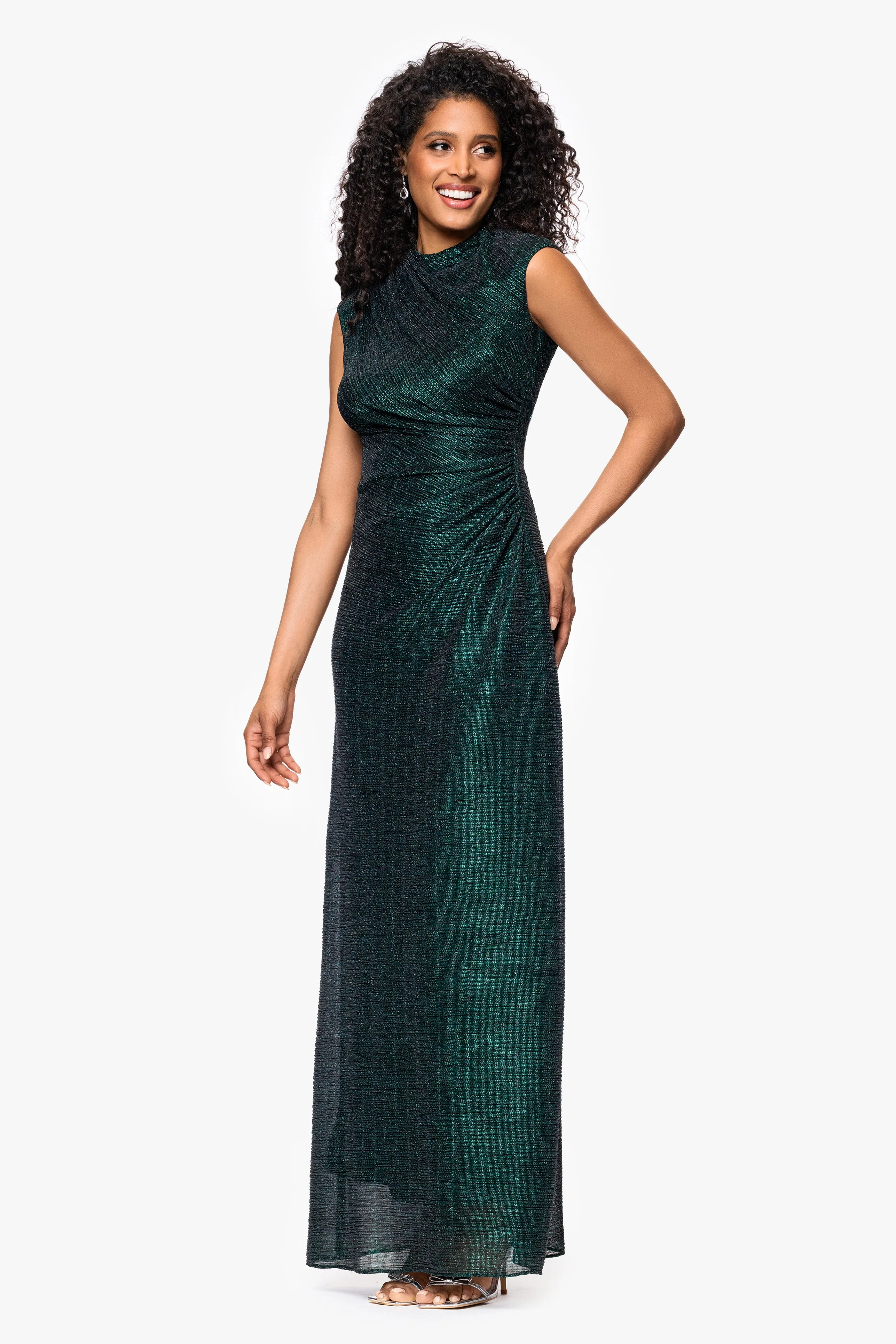Petite "Bethany" Crinkle Metallic Rouched Floor Length Dress sold by Betsy & Adam product image thumbnail 4