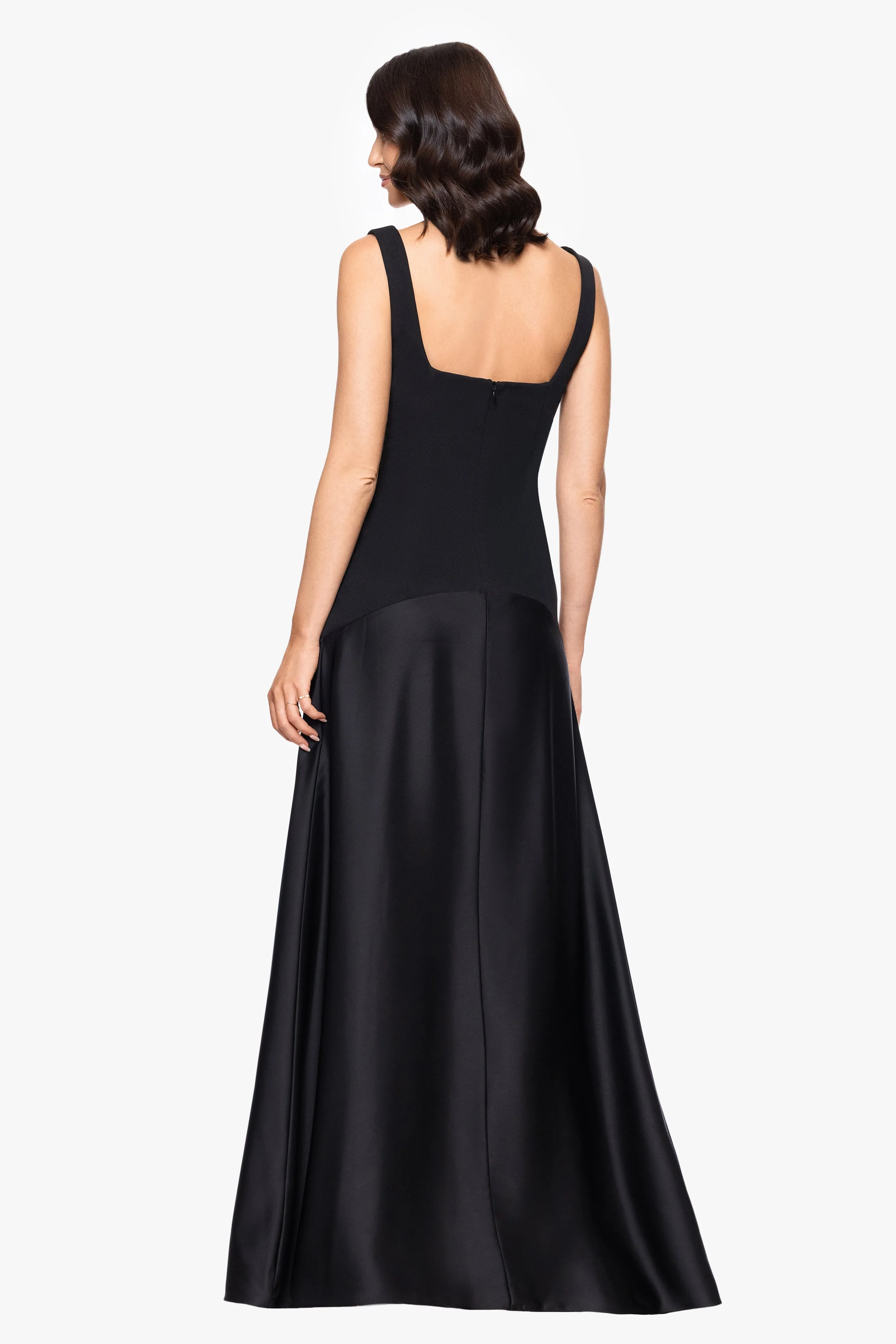 "Noreen" Scuba Crepe Bodice and Satin Skirt Square Neck Floor Length Dress sold by Betsy & Adam product image thumbnail 3