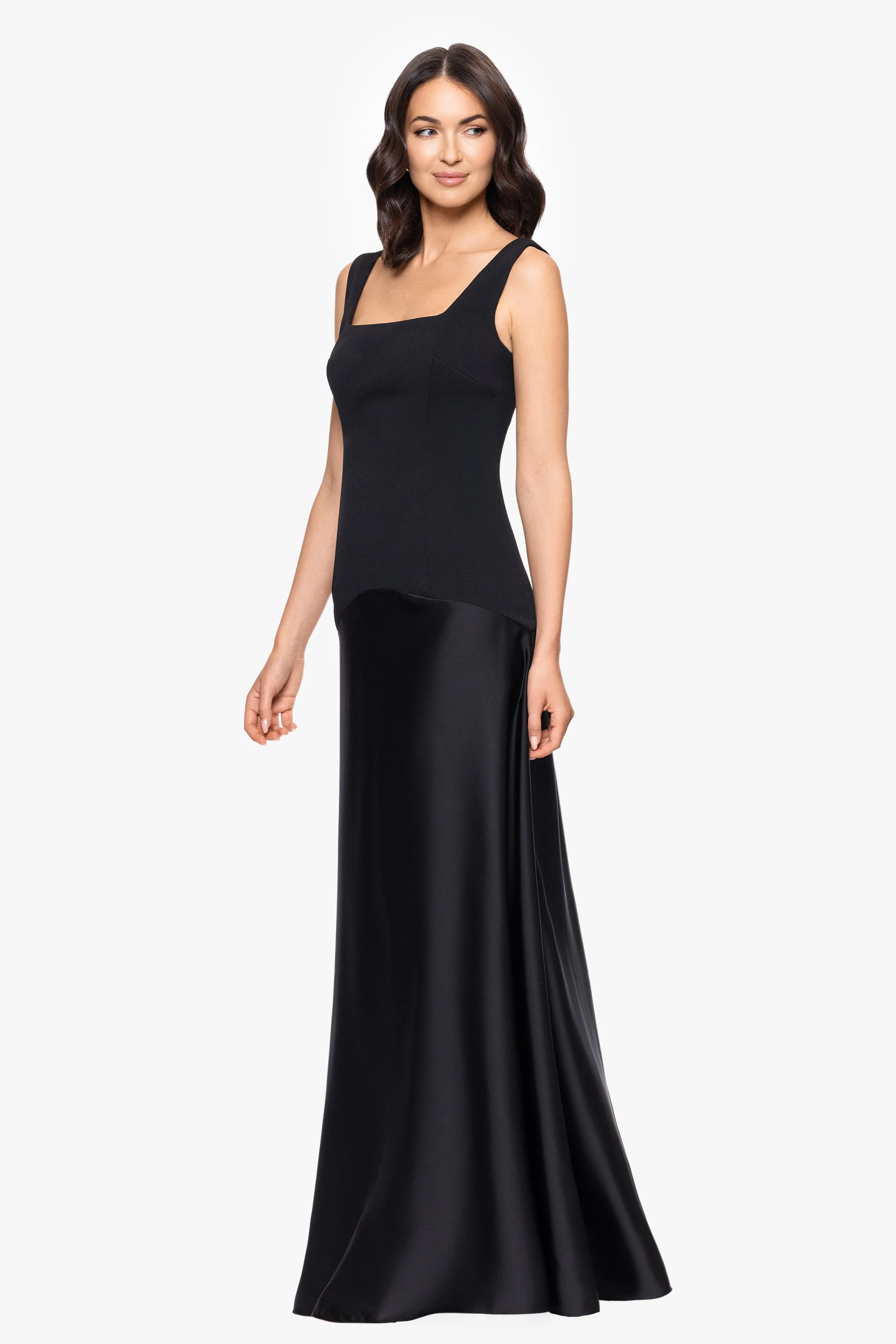 "Noreen" Scuba Crepe Bodice and Satin Skirt Square Neck Floor Length Dress sold by Betsy & Adam product image thumbnail 4