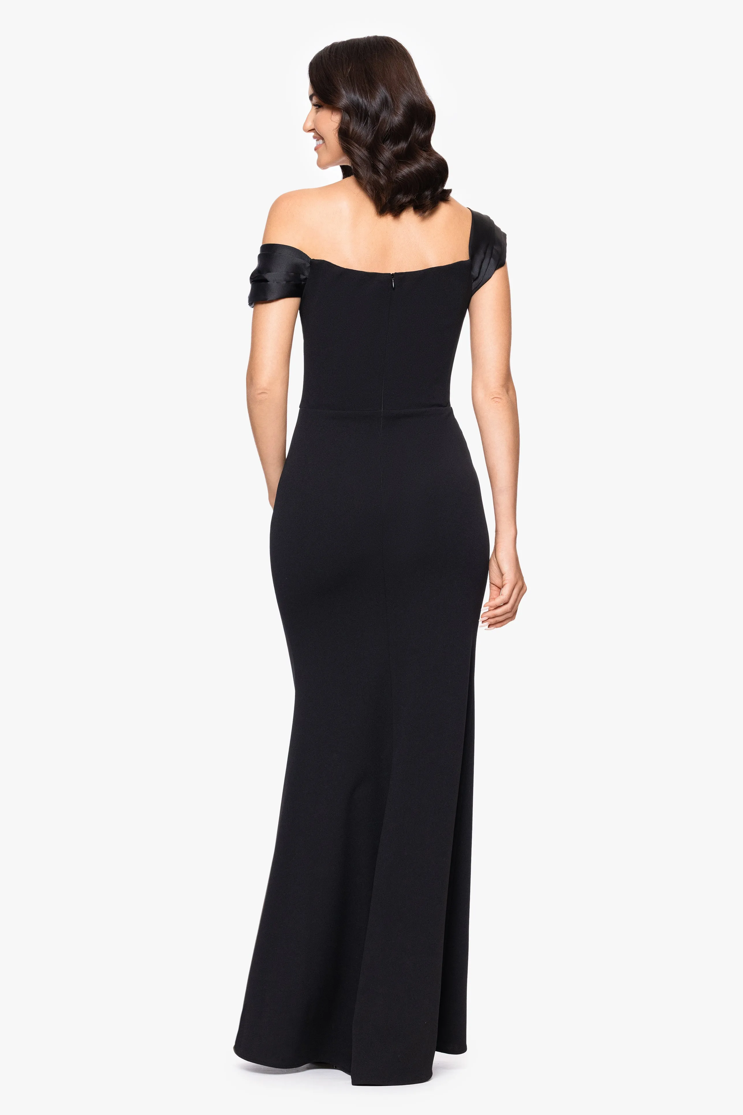 "Maureen" Scuba Crepe Drop Shoulder Floor Length Dress sold by Betsy & Adam product image thumbnail 3