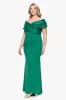 Plus "Yasmeen" Long Off The Shoulder Scuba Crepe Gown sold by Betsy & Adam