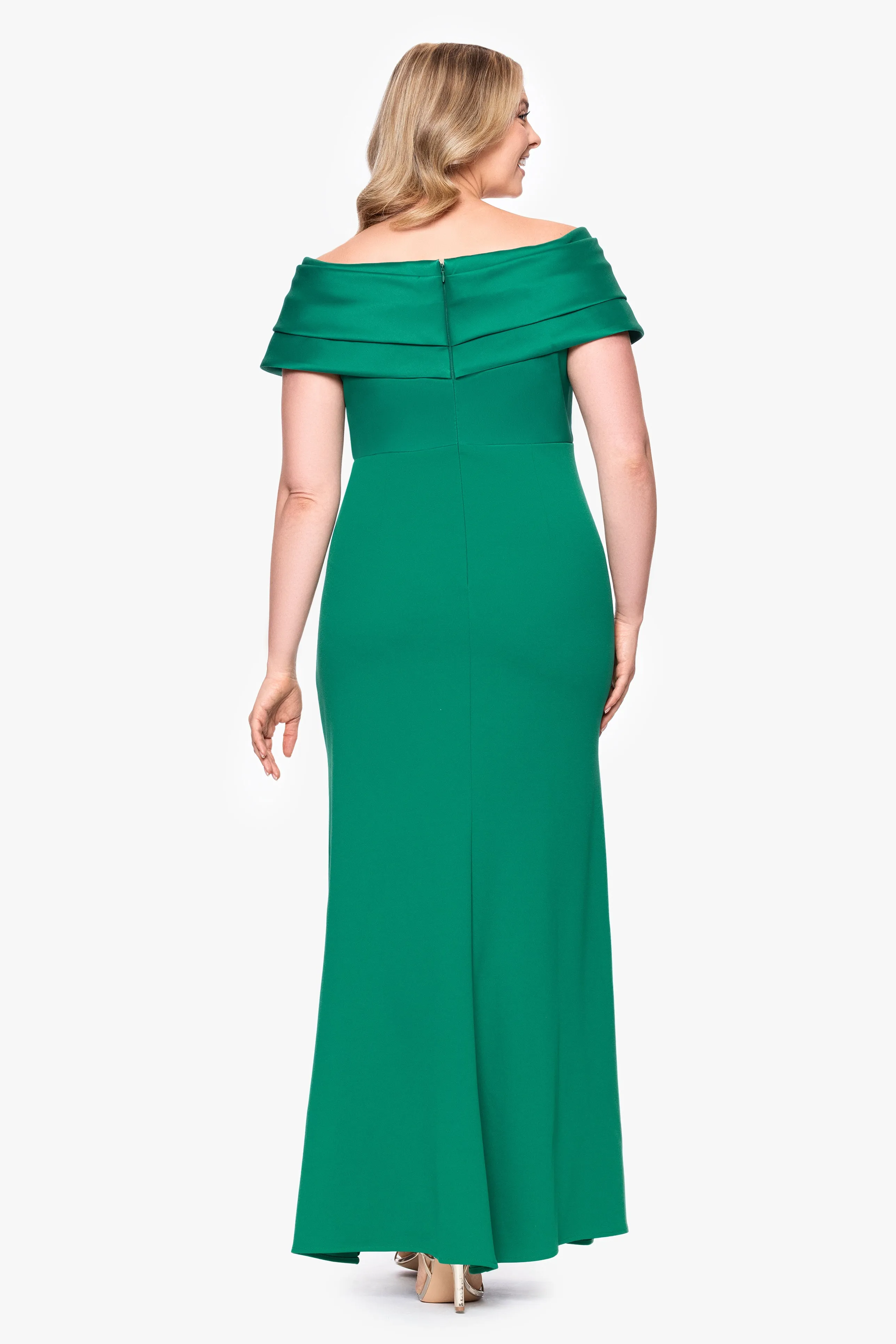 Plus "Yasmeen" Long Off The Shoulder Scuba Crepe Gown sold by Betsy & Adam product image thumbnail 3