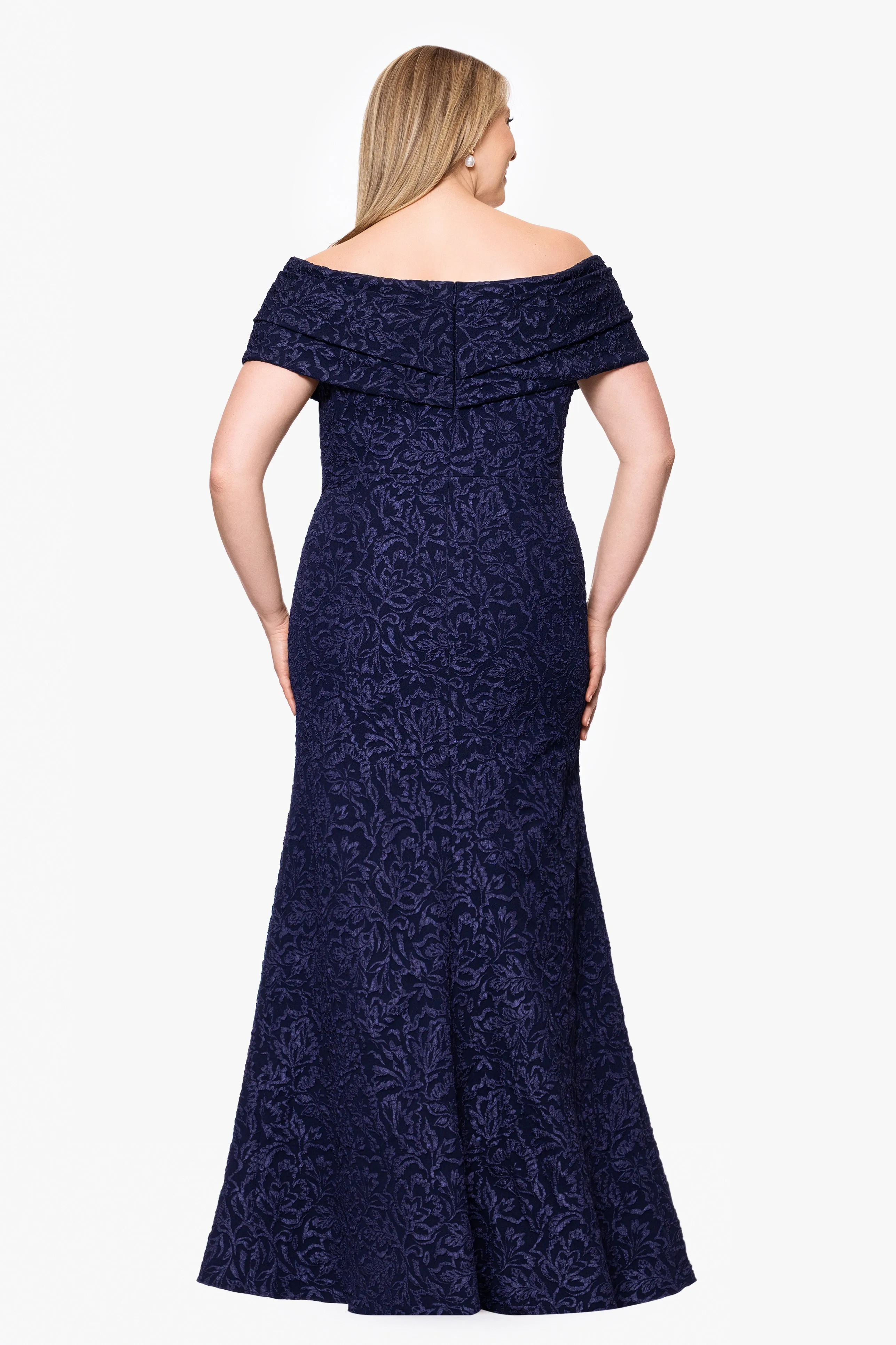 Plus "Dolly" Jacquard Off the Shoulder Floor Length Dress sold by Betsy & Adam product image thumbnail 3