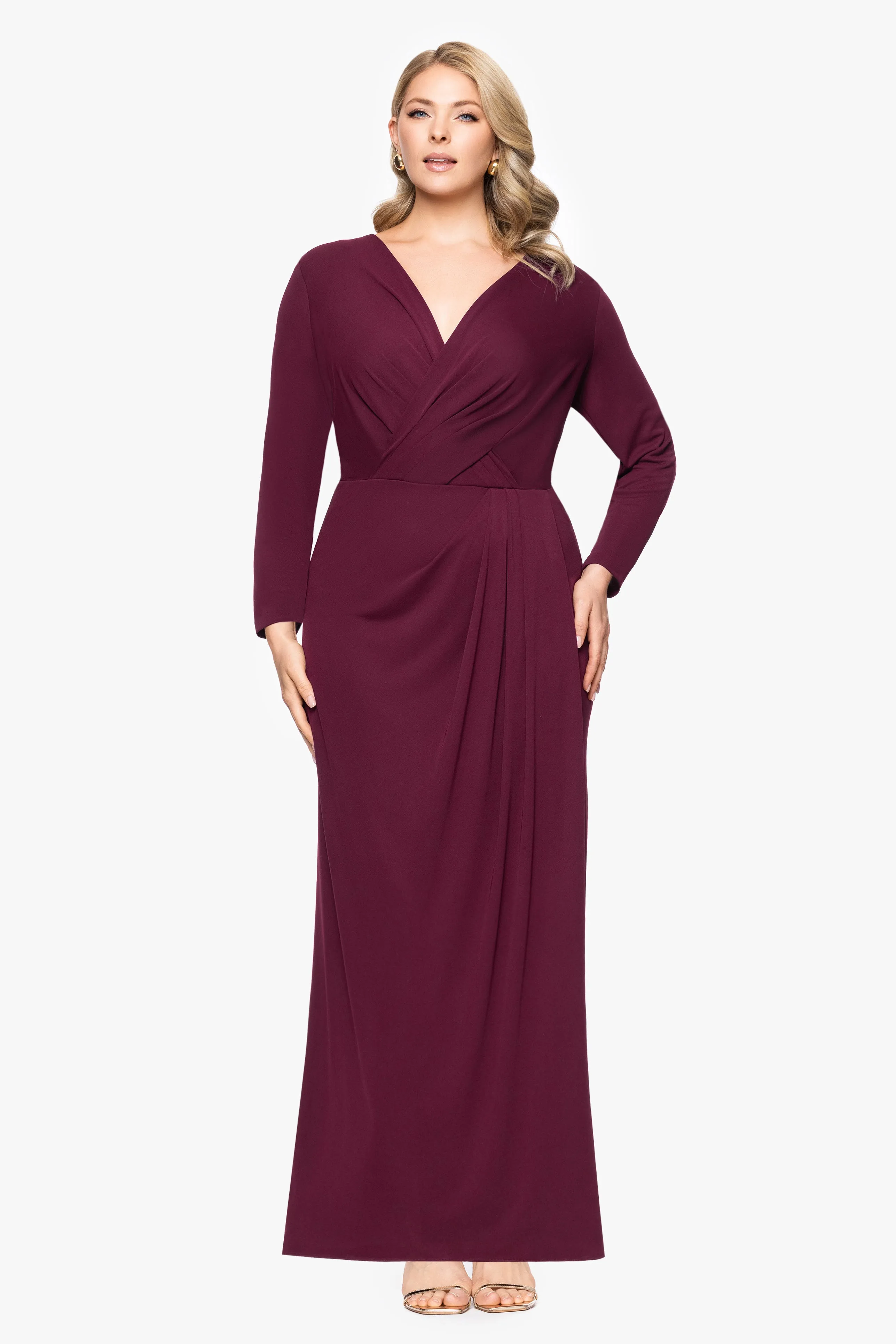 "Margerat" Jersey V-Neck Long Sleeve Floor Length Dress sold by Betsy & Adam