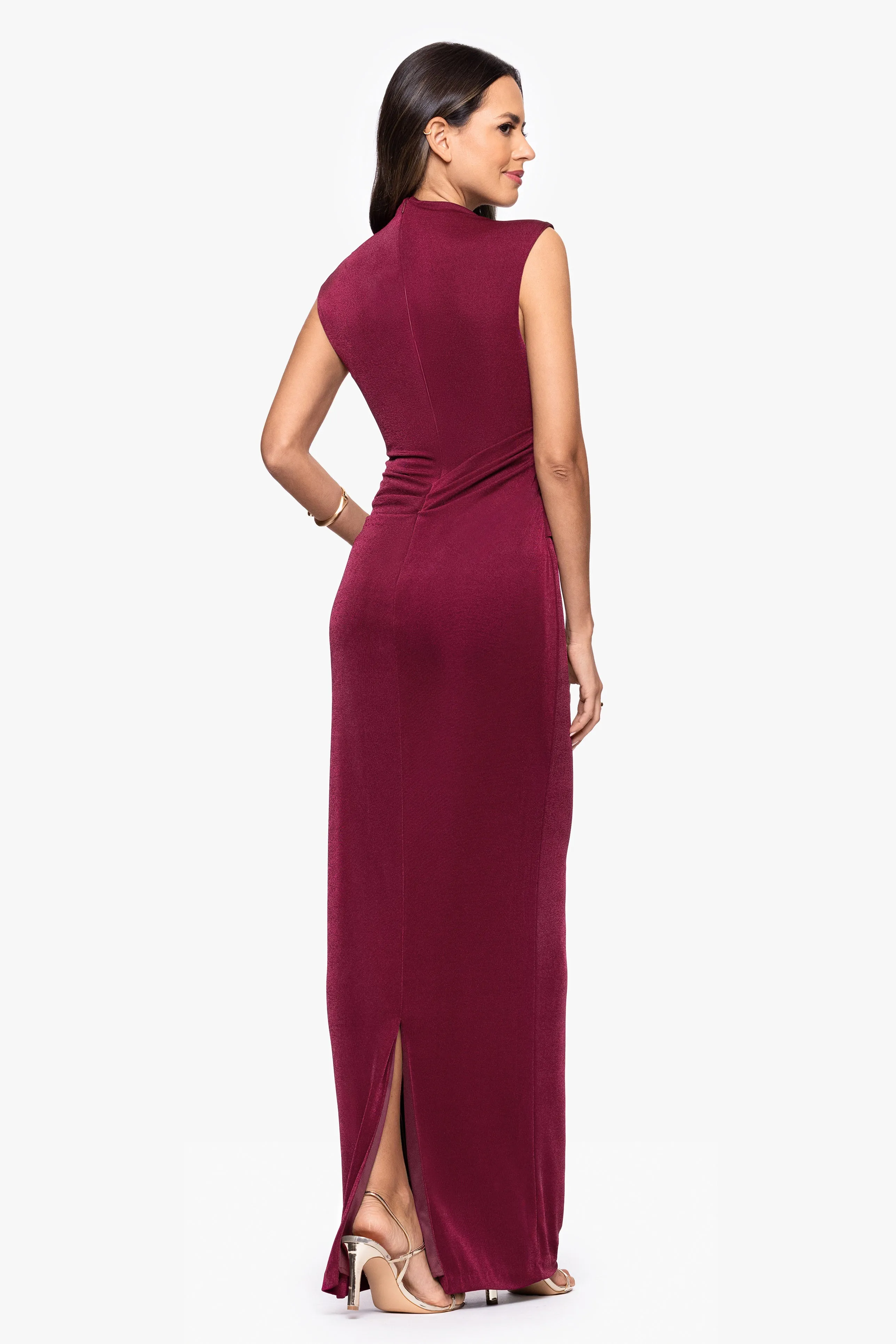 "Alondria" Novelty Knit Side Cutout Sleeveless Floor Length Dress sold by Betsy & Adam product image thumbnail 3