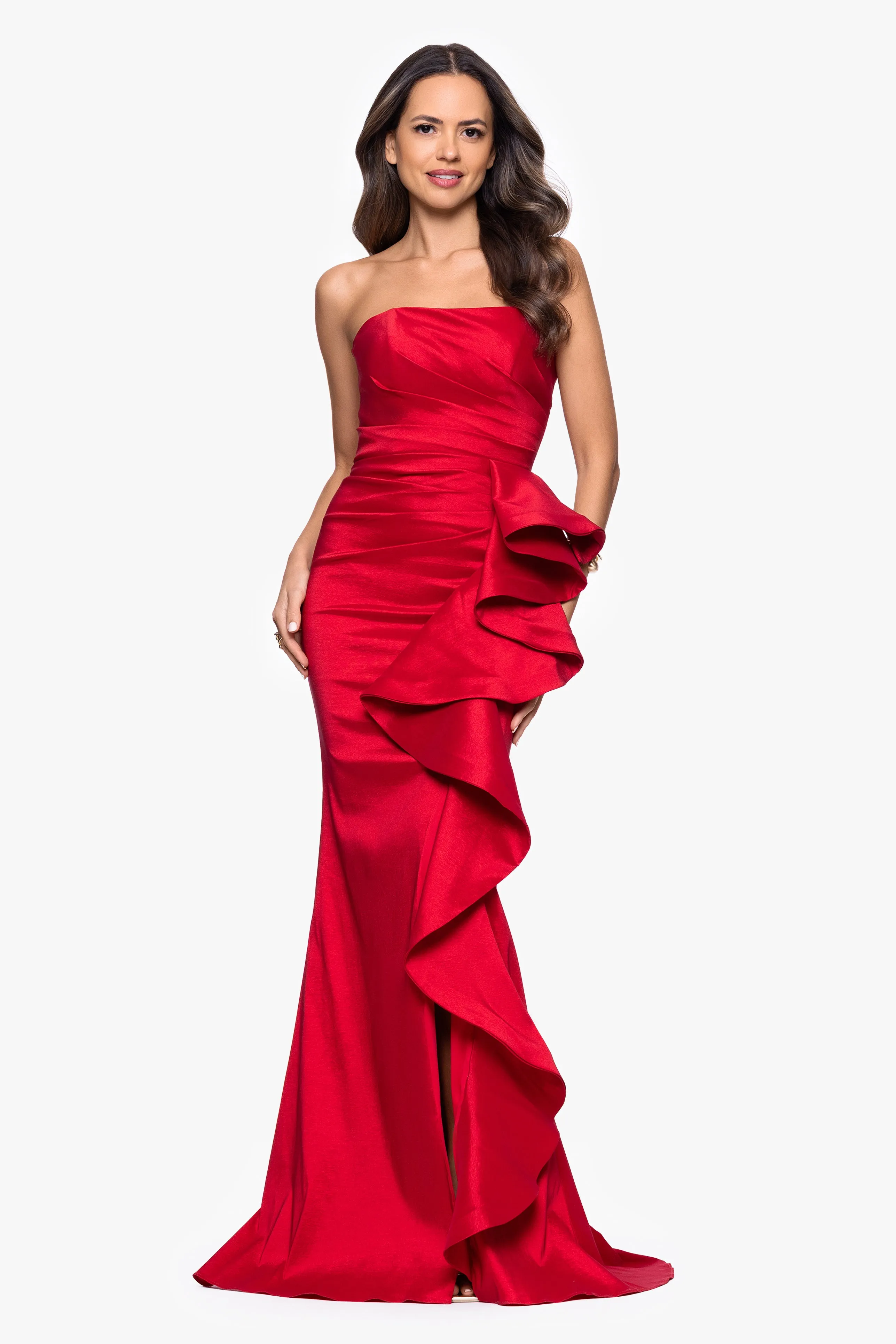 "Rowan" Taffeta Strapless Ruffle Floor Length Dress sold by Betsy & Adam product image thumbnail 2
