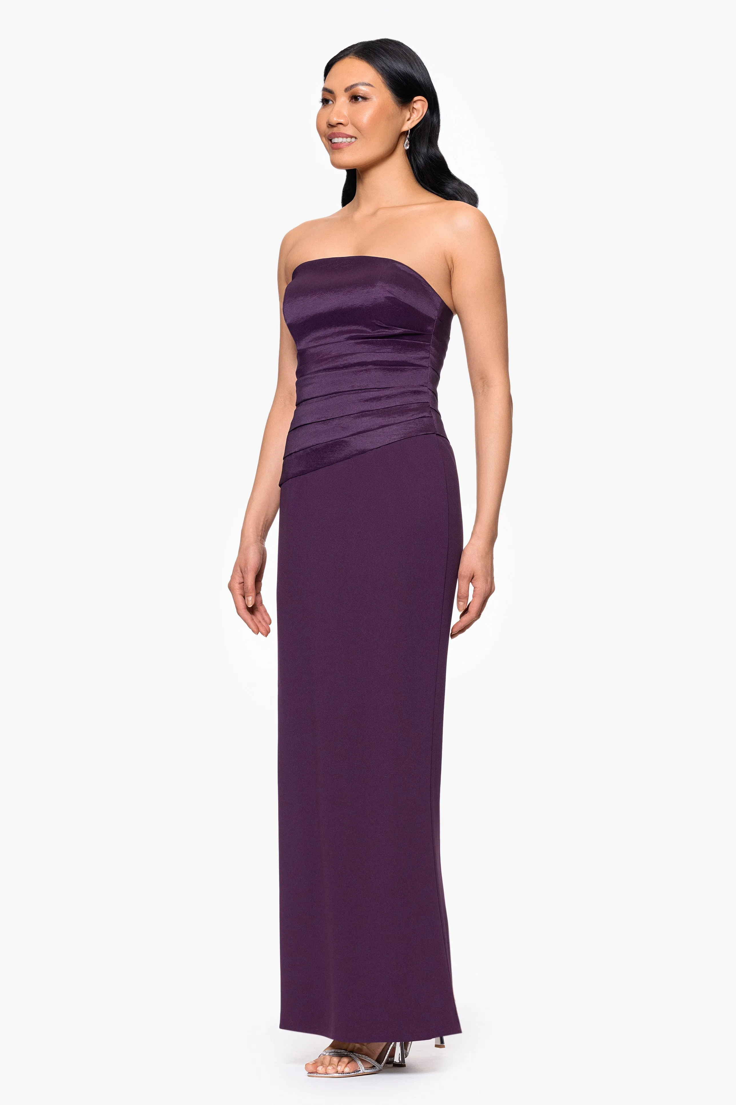 "Amaya" Scuba Crepe and Taffeta Bodice Strapless Floor Length Dress sold by Betsy & Adam product image thumbnail 4