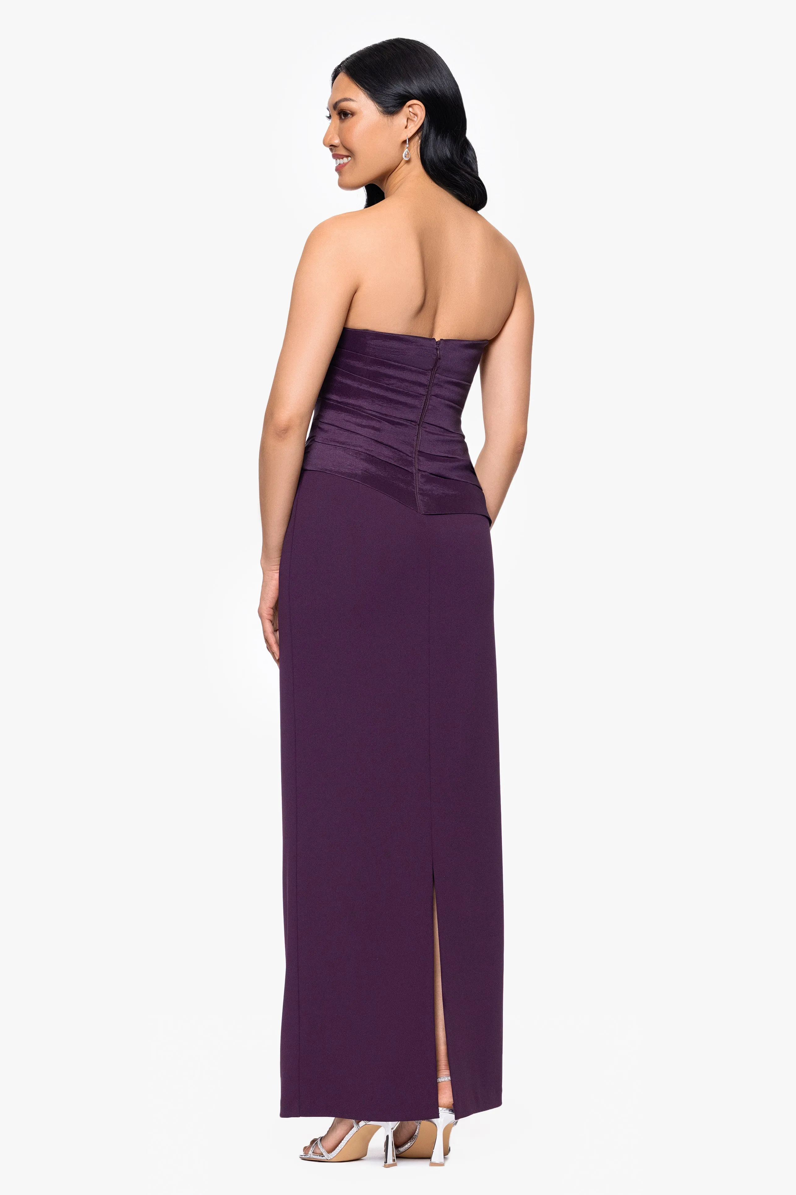 "Amaya" Scuba Crepe and Taffeta Bodice Strapless Floor Length Dress sold by Betsy & Adam product image thumbnail 3