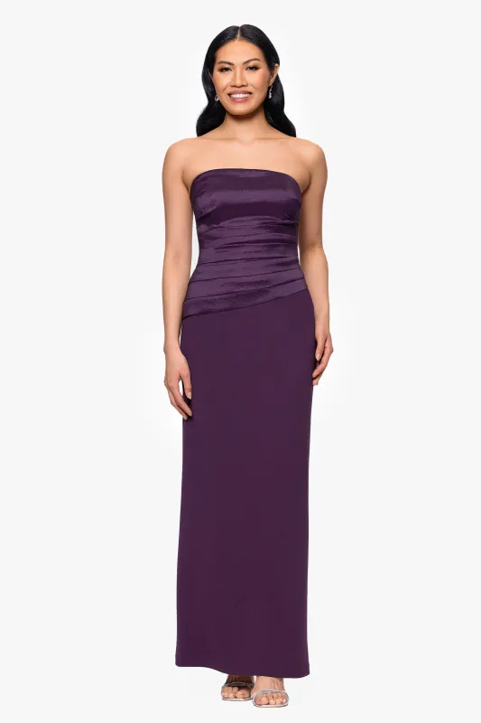 "Amaya" Scuba Crepe and Taffeta Bodice Strapless Floor Length Dress sold by Betsy & Adam