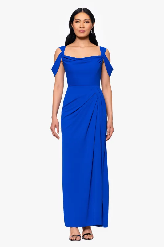 "Aderina" Matte Jersey Cold Shoulder Floor Length Dress sold by Betsy & Adam