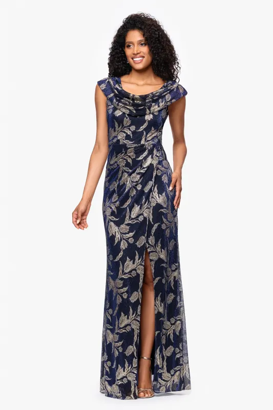 "Vanna" Foil Print Scoop Neck Floor Length Dress sold by Betsy & Adam