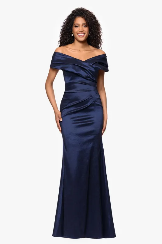 "Raquel" Taffeta Off the Shoulder Floor Length Dress sold by Betsy & Adam