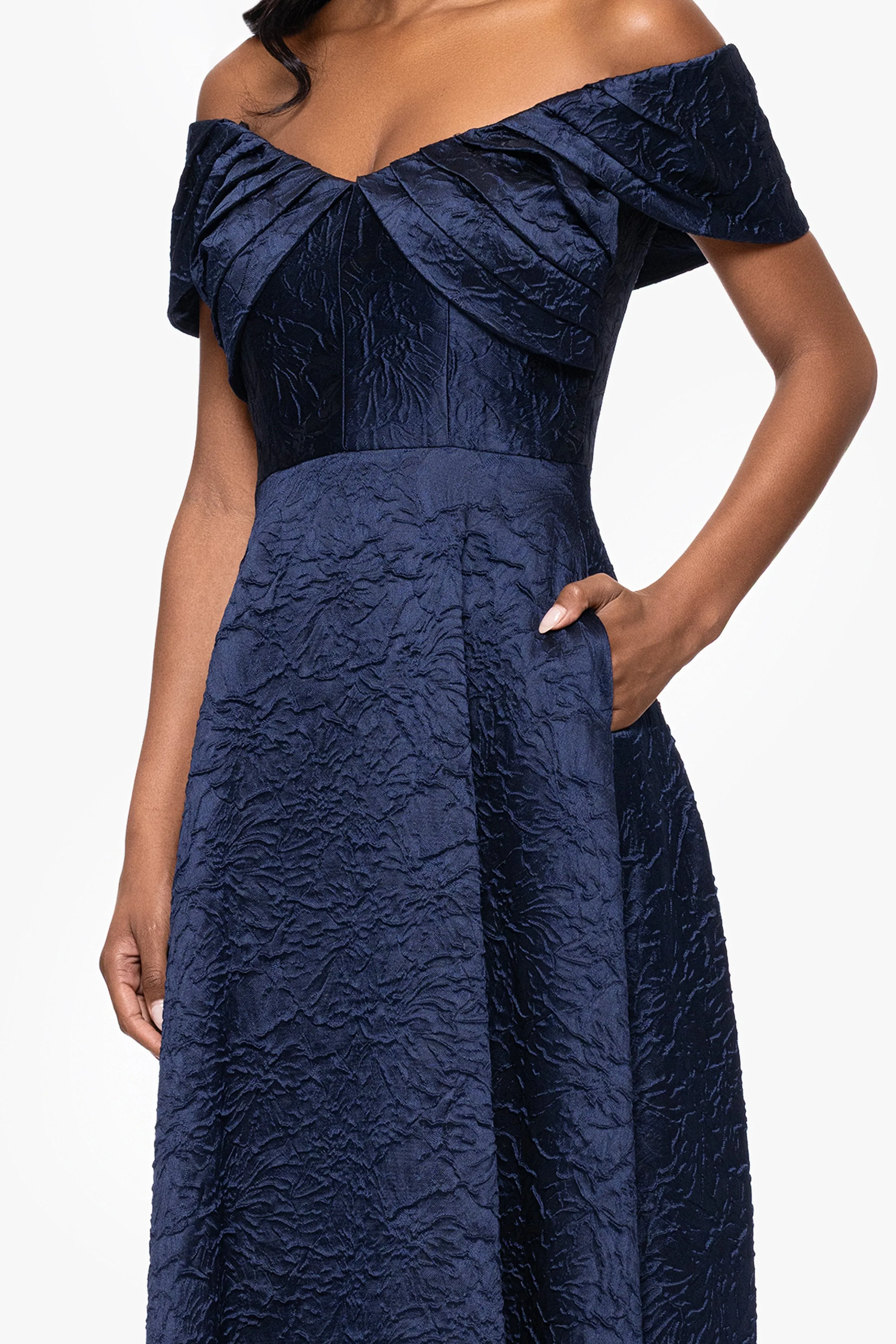 "Andreina" Brocade Off the Shoulder Floor Length Dress sold by Betsy & Adam product image thumbnail 2