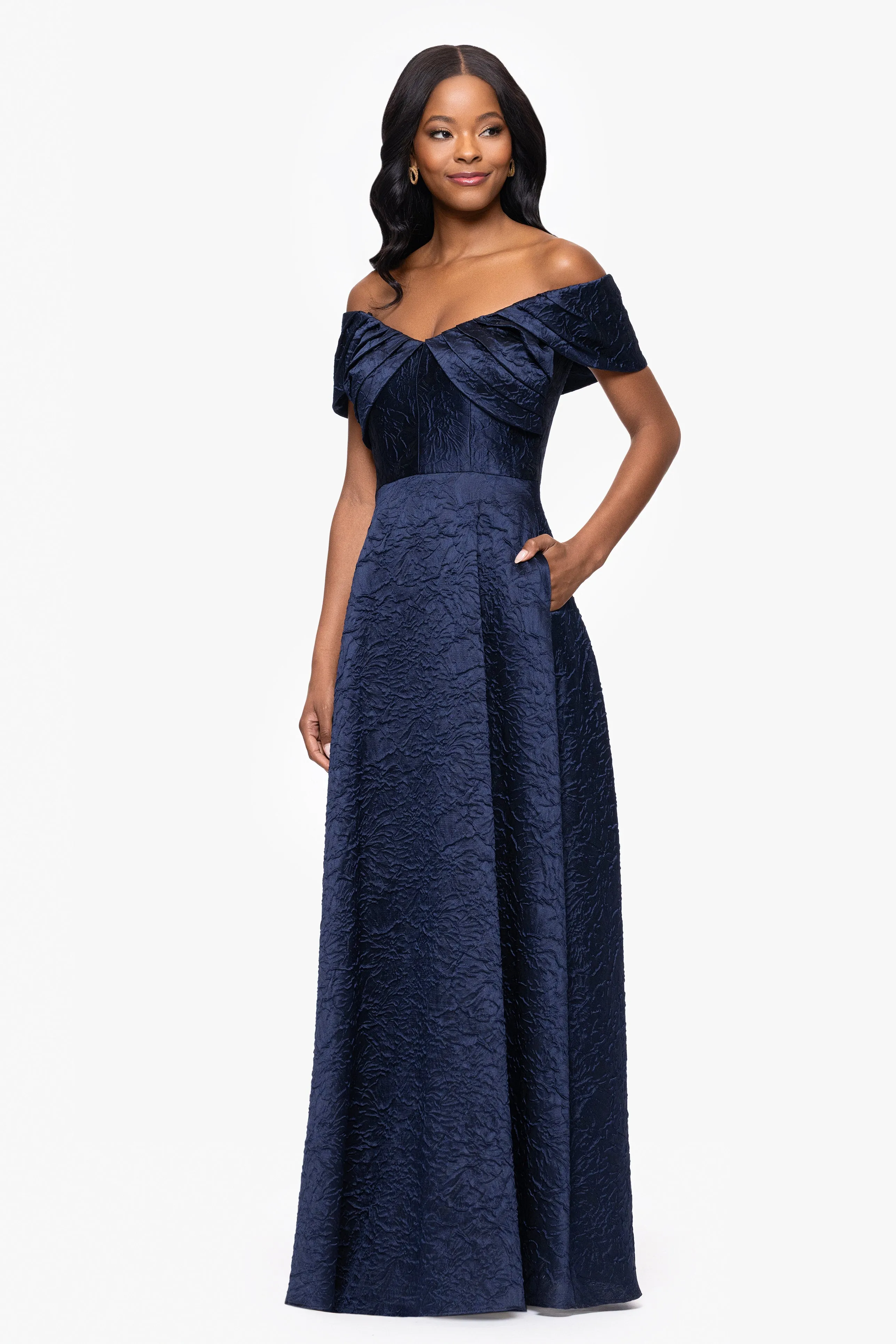 "Andreina" Brocade Off the Shoulder Floor Length Dress sold by Betsy & Adam product image thumbnail 4