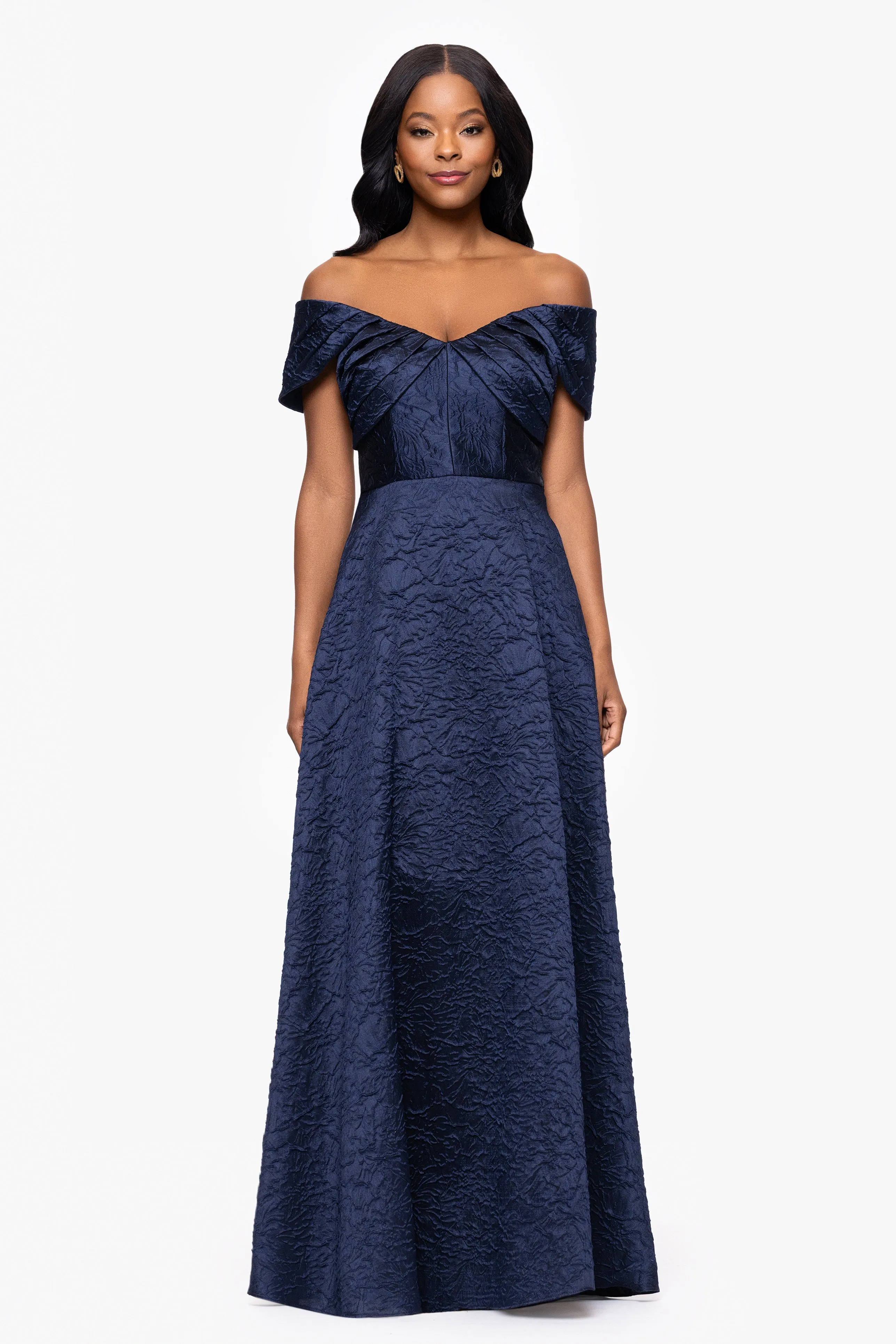 "Andreina" Brocade Off the Shoulder Floor Length Dress sold by Betsy & Adam