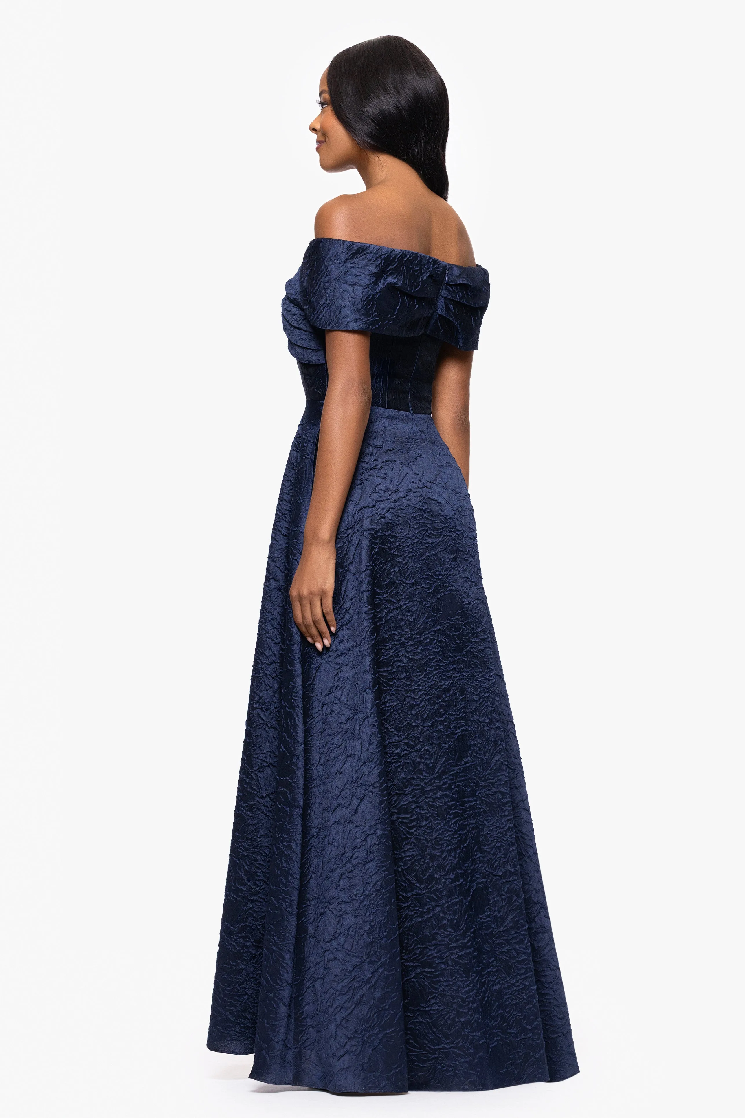 "Andreina" Brocade Off the Shoulder Floor Length Dress sold by Betsy & Adam product image thumbnail 3