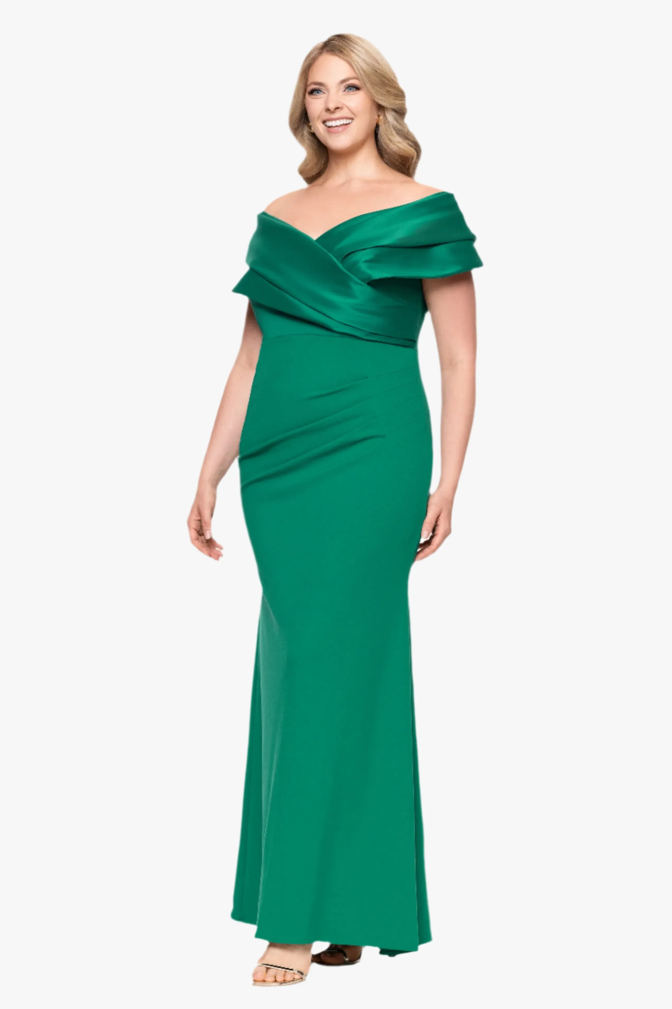 Plus "Yasmeen" Long Off The Shoulder Scuba Crepe Gown sold by Betsy & Adam product image thumbnail 4