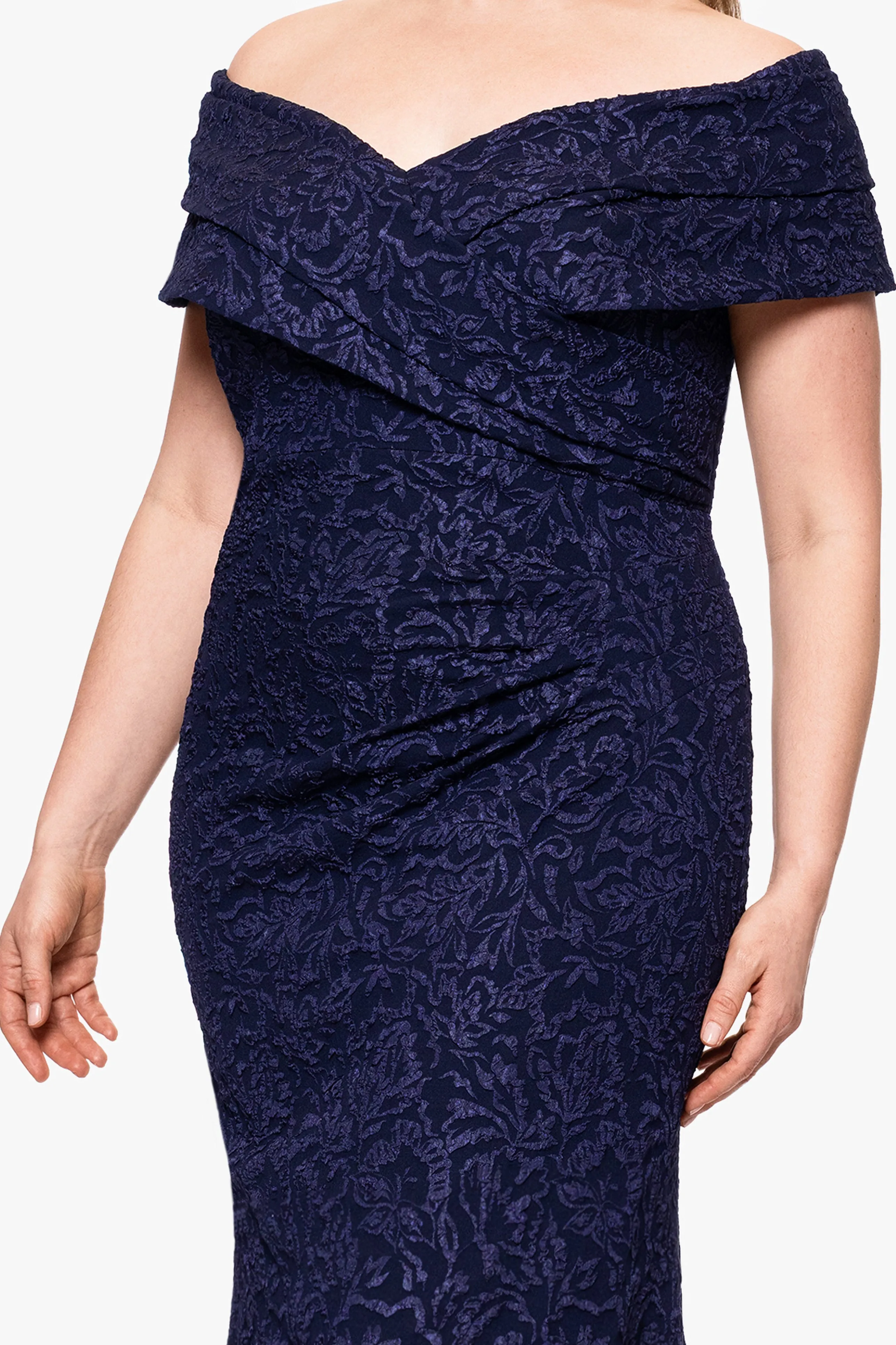 Plus "Dolly" Jacquard Off the Shoulder Floor Length Dress sold by Betsy & Adam product image thumbnail 2