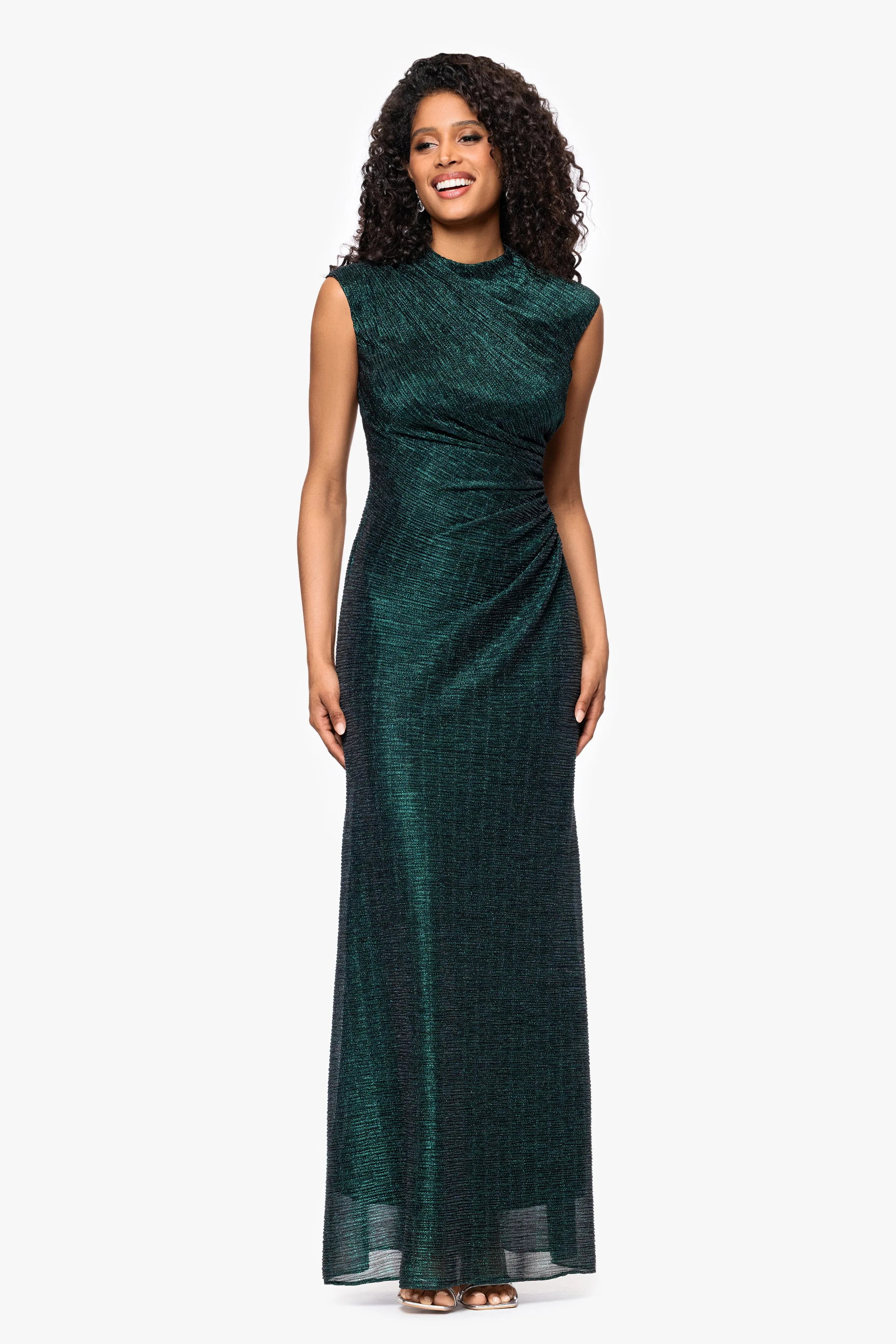 "Bethany" Crinkle Metallic Rouched Floor Length Dress sold by Betsy & Adam product image thumbnail 5