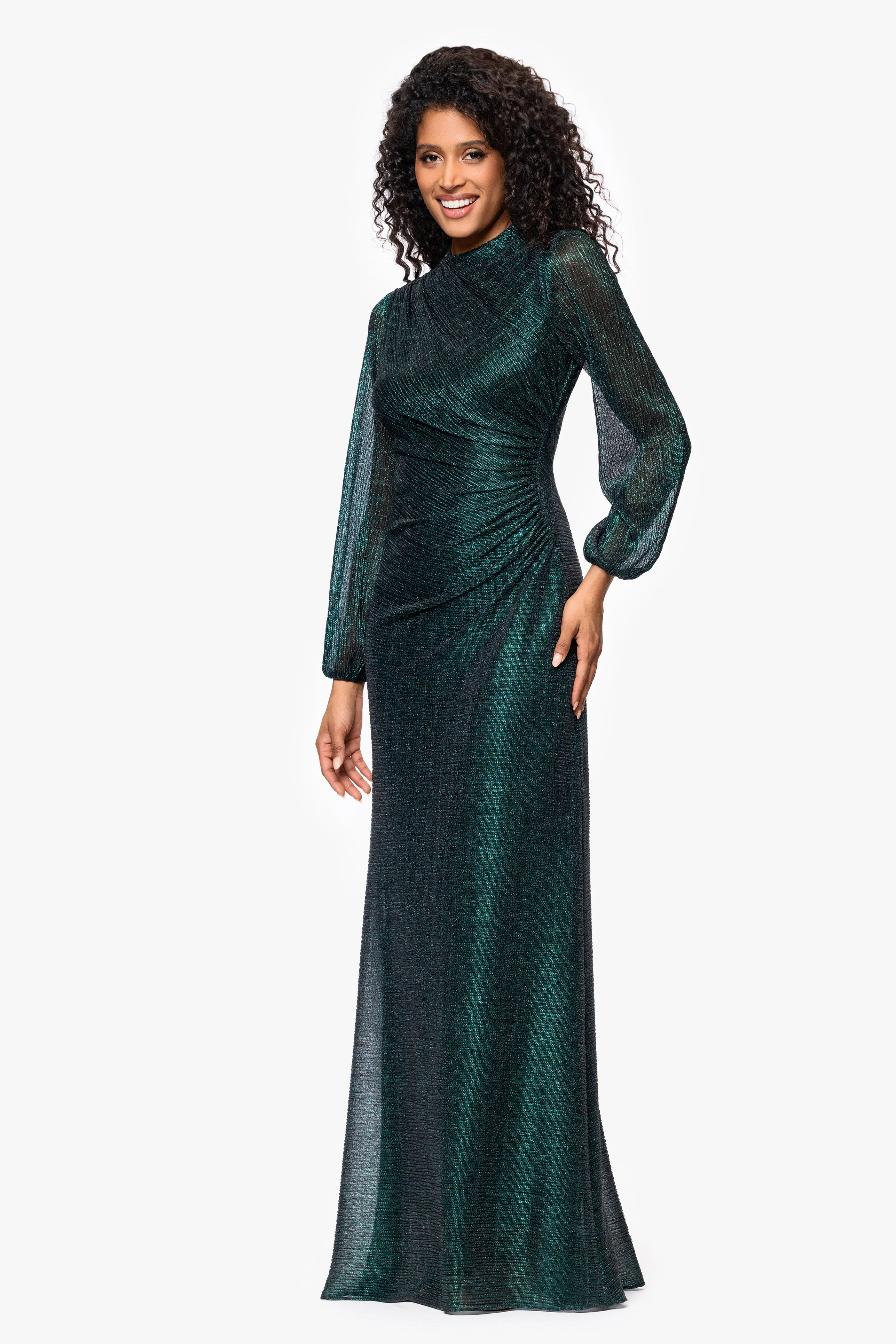 "Jayline" Crinkle Metallic Long Sleeve Floor Length Dress sold by Betsy & Adam product image thumbnail 4