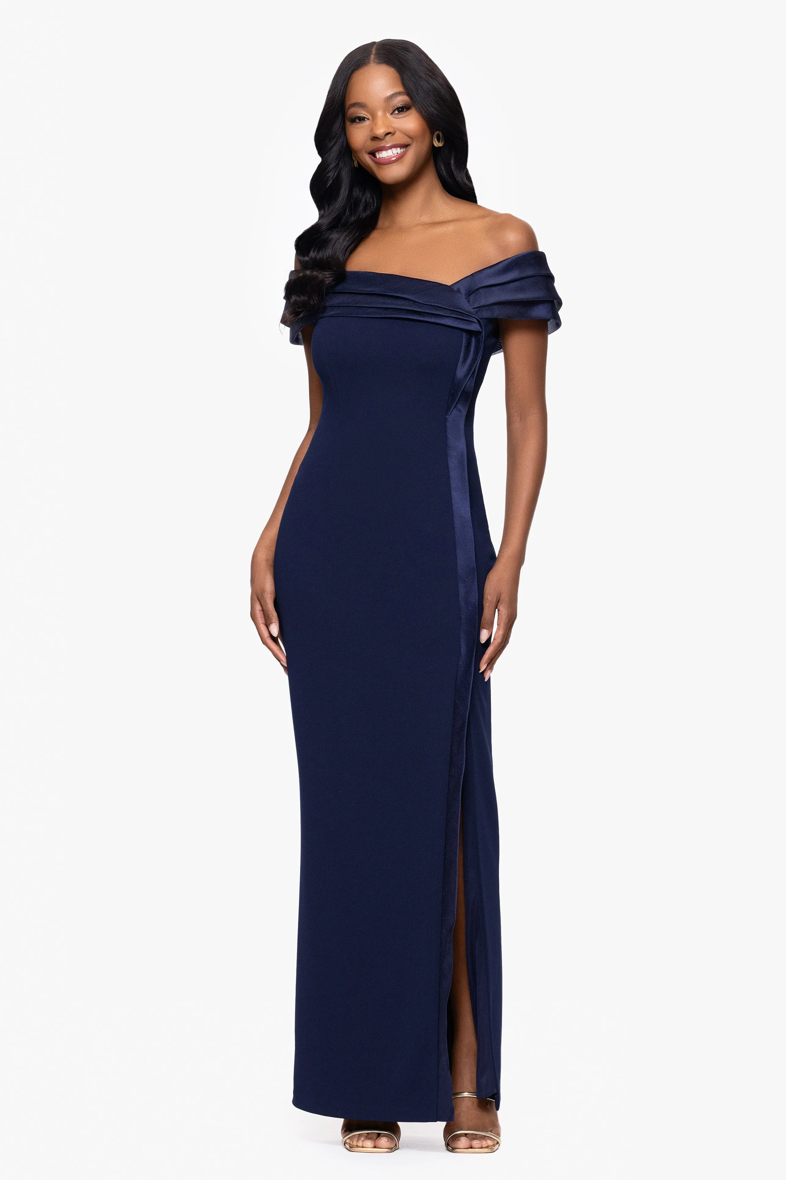 "Hazel" Scuba Crepe and Organza Off the Shoulder Dress sold by Betsy & Adam product image thumbnail 5