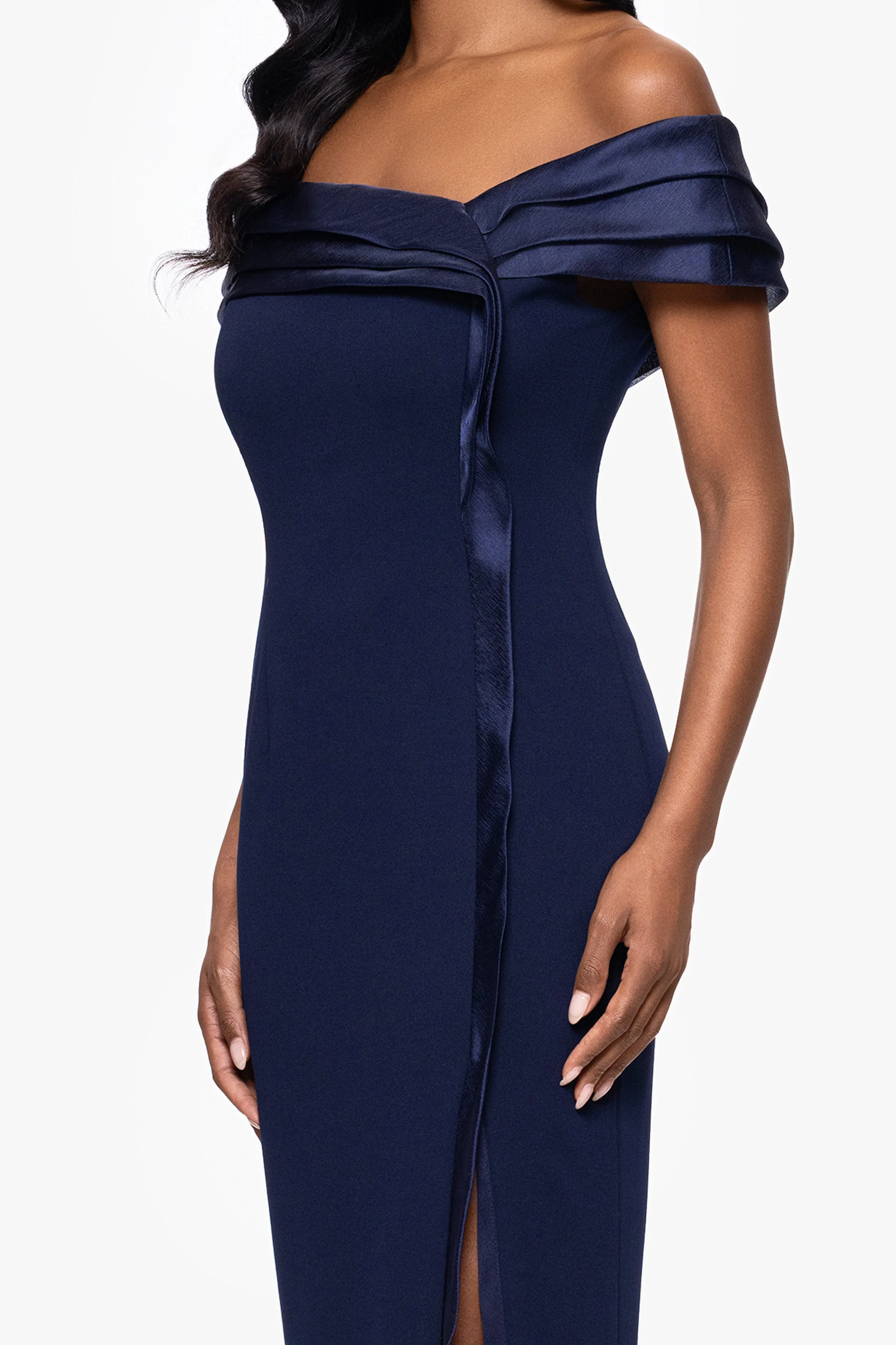 "Hazel" Scuba Crepe and Organza Off the Shoulder Dress sold by Betsy & Adam product image thumbnail 2