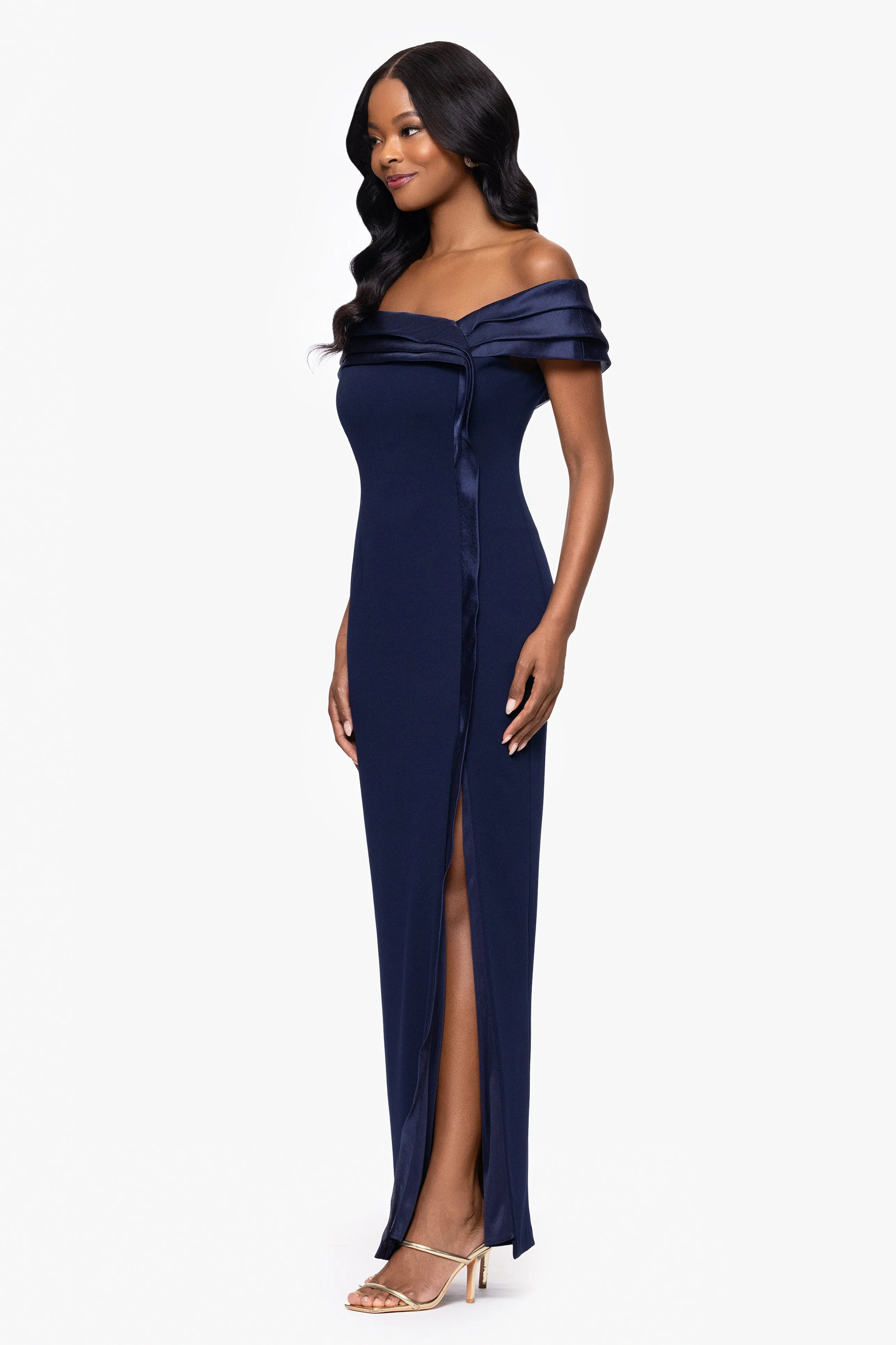 "Hazel" Scuba Crepe and Organza Off the Shoulder Dress sold by Betsy & Adam product image thumbnail 4