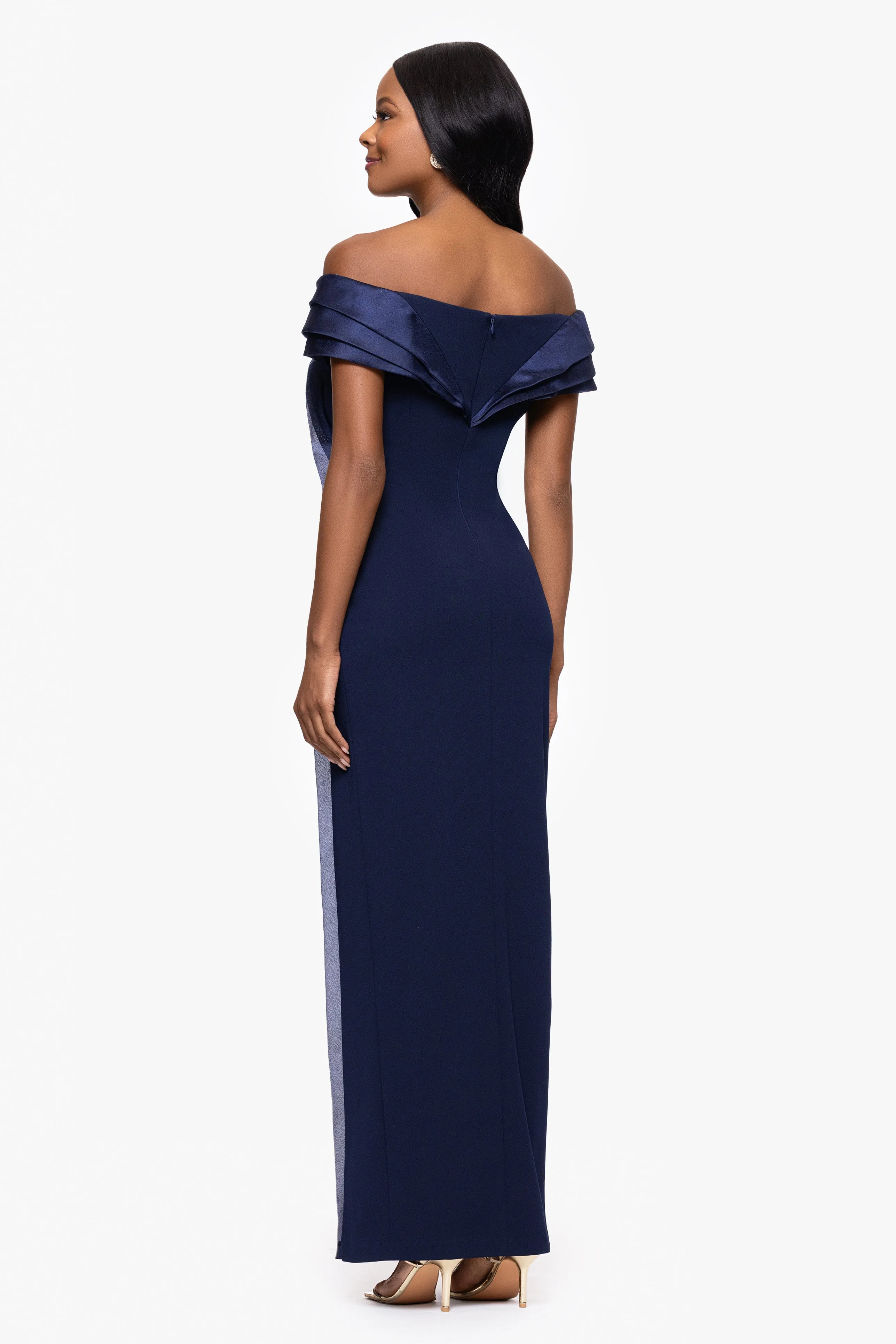 "Hazel" Scuba Crepe and Organza Off the Shoulder Dress sold by Betsy & Adam product image thumbnail 3