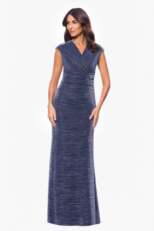 Petite "Margaret" Long Metallic Crinkle V-Neck Dress sold by Betsy & Adam