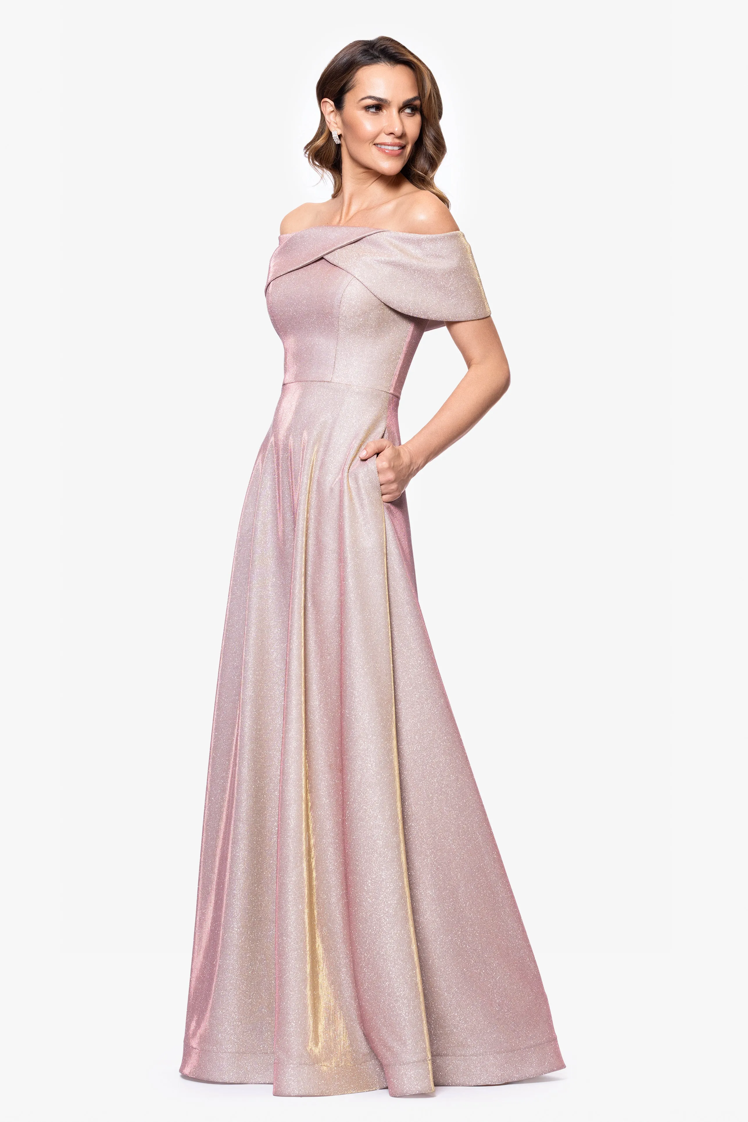"Kendra" Galaxy Glitter Off the Shoulder Floor Length Gown sold by Betsy & Adam product image thumbnail 4